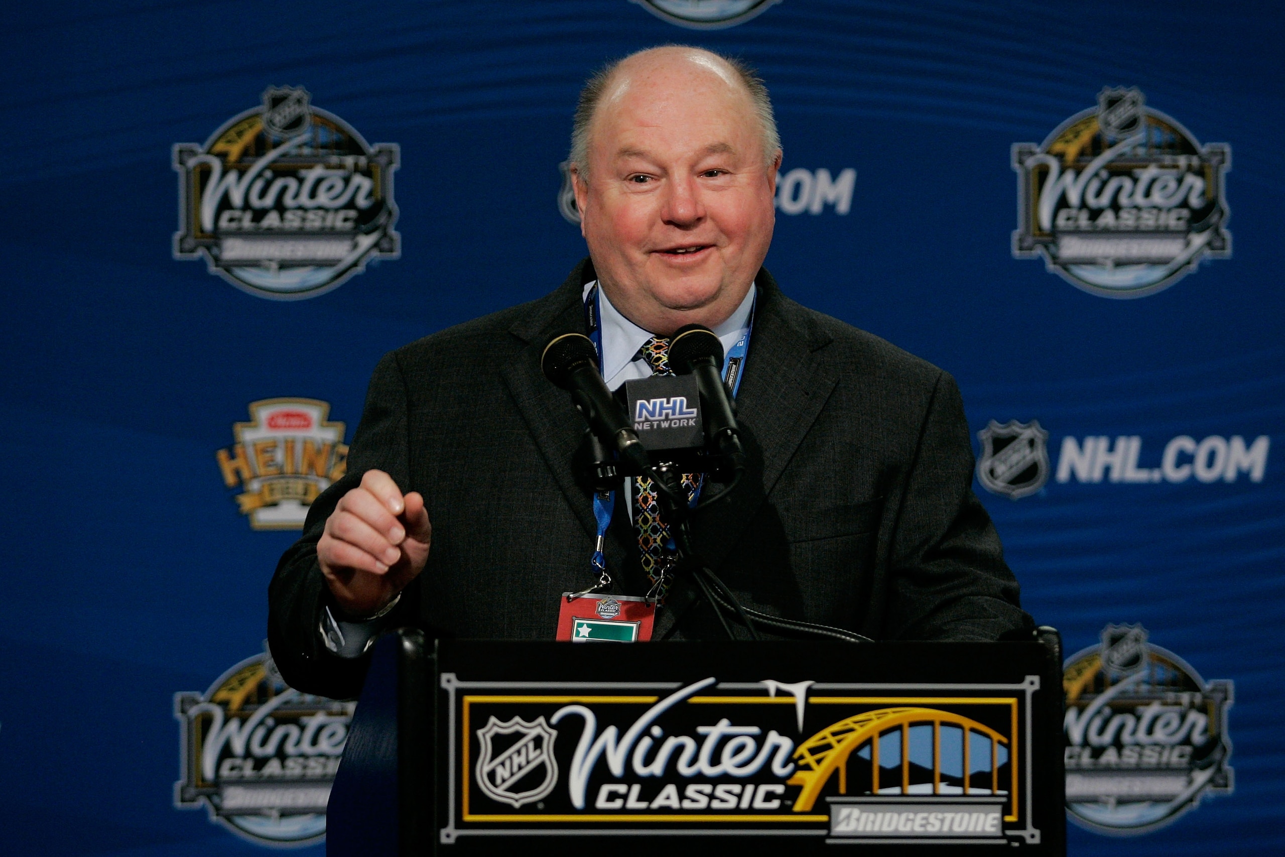 PITTSBURGH, PA - JANUARY 01: Bruce Boudreau, head coach of the Washington Capitals, talks to the media during a press conference after defeating the Pittsburgh Penguins 3-1 during the 2011 NHL Bridgestone Winter Classic at Heinz Field on January 1, 2011 PITTSBURGH, PA - JANUARY 01: Bruce Boudreau, head coach of the Washington Capitals, talks to the media during a press conference after defeating the Pittsburgh Penguins 3-1 during the 2011 NHL Bridgestone Winter Classic at Heinz Field on January 1, 2011