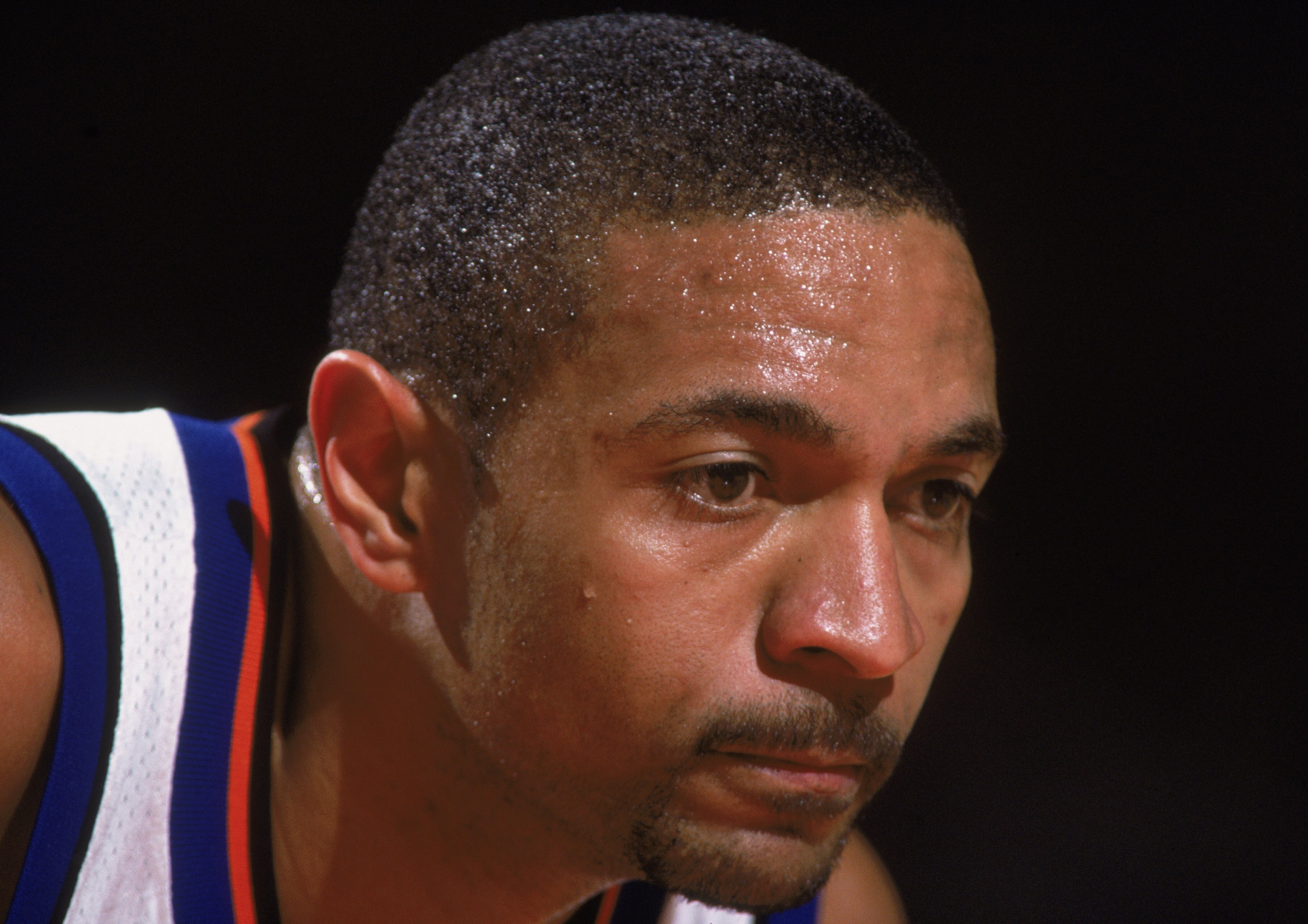 08 Dec 2001:  Point Guard Mark Jackson #13 of the New York Knicks looks on against the Indiana Pacers during the NBA game at Madison Square Garden in New York, New York.  The Knicks defeated the Pacers 101-99. Mandatory Credit:  Al Bello/Getty Images NOTE