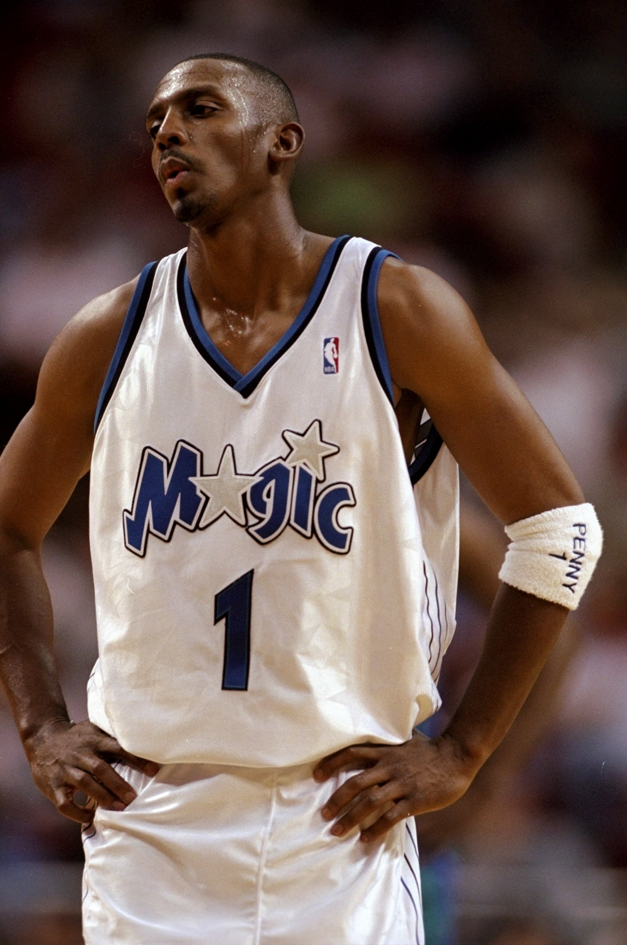 23 Mar 1999:  Anfernee Hardaway #1 of the Orlando Magic looking on during the game against the Charlotte Hornets at the Orlando Arena in Orlando, Florida. The Magic defeated the Hornets 86-78.   Mandatory Credit: Andy Lyons  /Allsport
