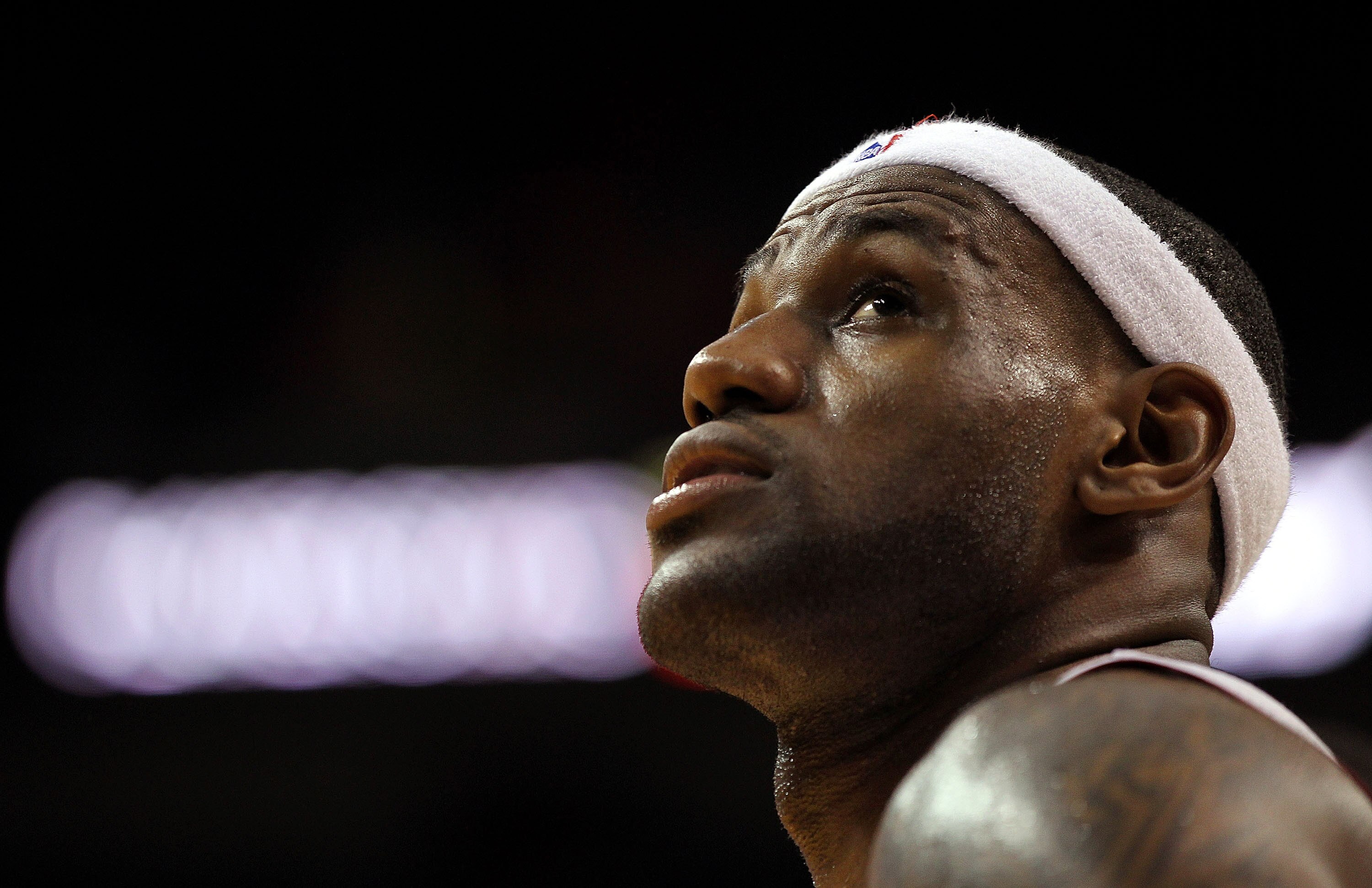 MIAMI, FL - JANUARY 18:  LeBron James #6 of the Miami Heat looks on during a game against the Atlanta Hawks at American Airlines Arena on January 18, 2011 in Miami, Florida. NOTE TO USER: User expressly acknowledges and agrees that, by downloading and/or