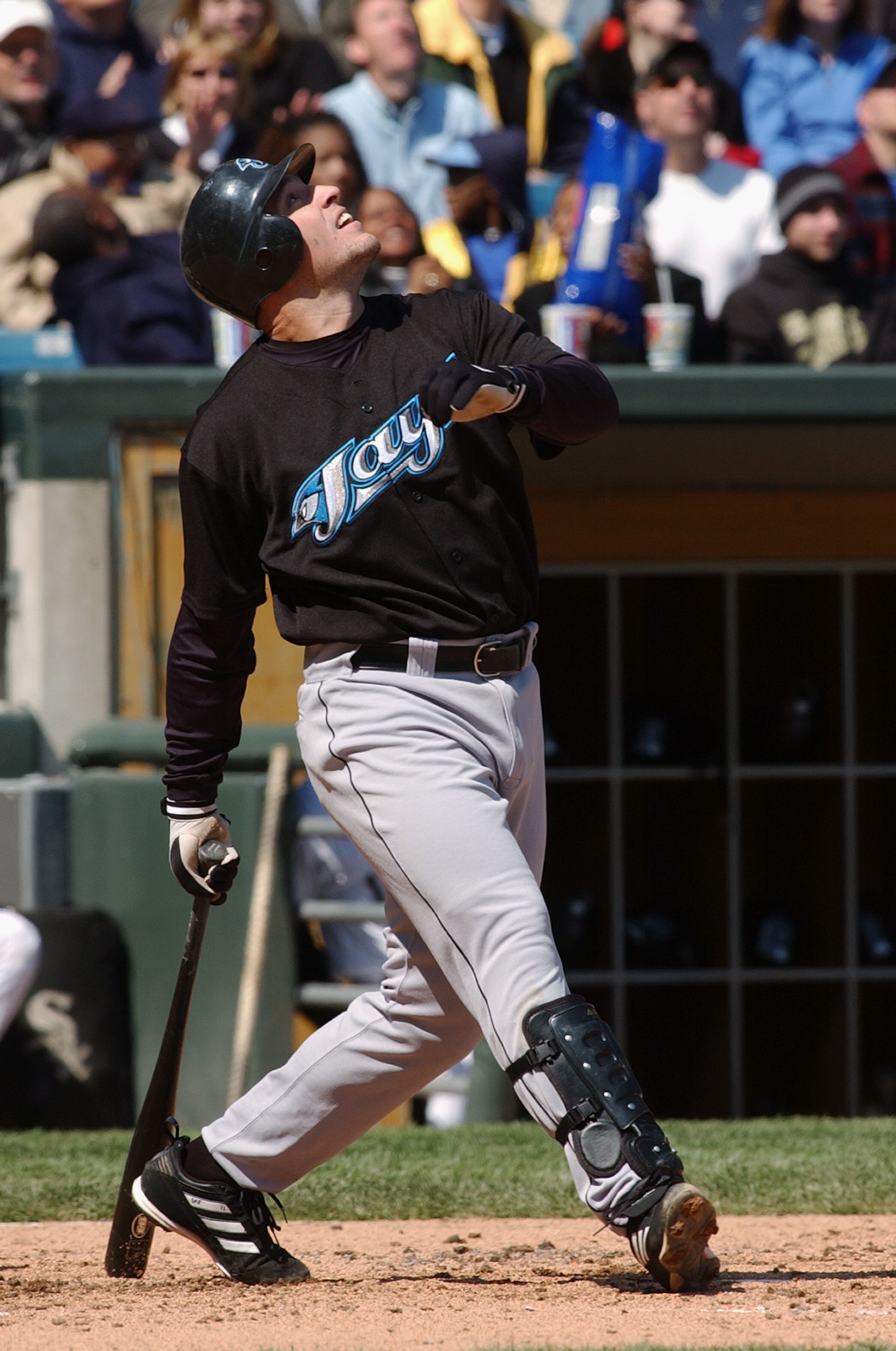CHICAGO - MAY 2:  Third baseman Eric Hinske #11 of the Toronto Blue Jays at bat during the game against the Chicago White Sox on May 2, 2004 at U.S. Cellular Field in Chicago, Illinois. The White Sox defeated the Blue Jays 3-2. (Photo by Jonathan Daniel/G
