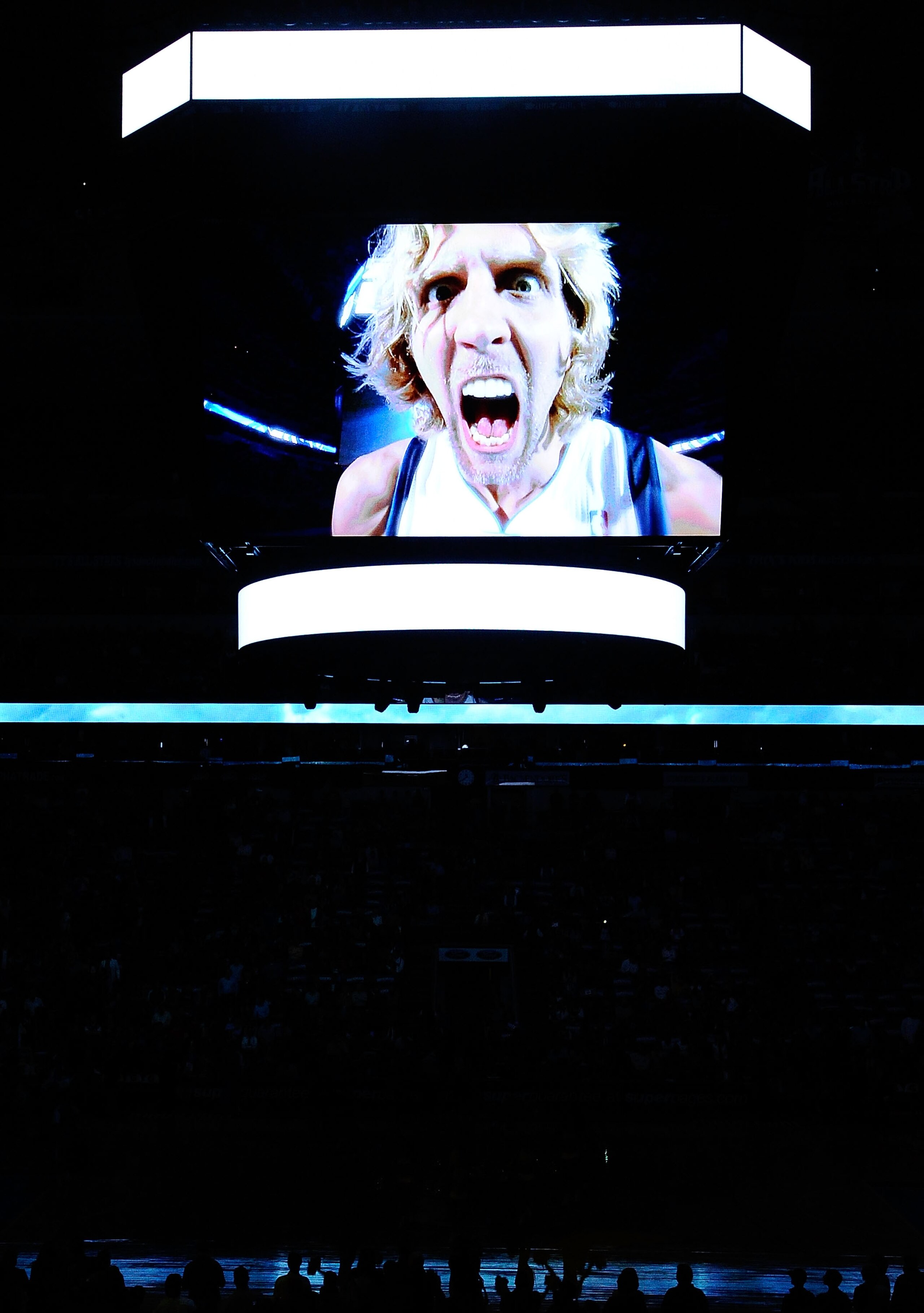 DALLAS, TX - JANUARY 04: An image of Dirk Nowitzki #41 of the Dallas Mavericks is shown on the screen before a game against the Portland Trail Blazers at American Airlines Center on January 4, 2011 in Dallas, Texas. NOTE TO USER: User expressly acknowle DALLAS, TX - JANUARY 04: An image of Dirk Nowitzki #41 of the Dallas Mavericks is shown on the screen before a game against the Portland Trail Blazers at American Airlines Center on January 4, 2011 in Dallas, Texas. NOTE TO USER: User expressly acknowle