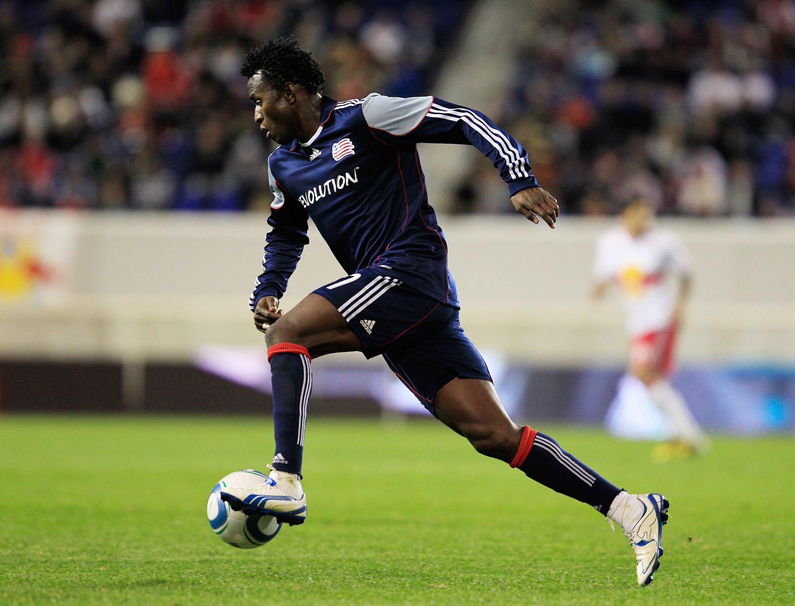 HARRISON, NJ - OCTOBER 21: Kenny Mansally #7 of the New England Revolution controls the ball against the New York Red Bulls at Red Bull Arena on October 21, 2010 in Harrison, New Jersey. The Red Bulls defeated the Revolution 2-0. (Photo by Chris Trotman/ HARRISON, NJ - OCTOBER 21: Kenny Mansally #7 of the New England Revolution controls the ball against the New York Red Bulls at Red Bull Arena on October 21, 2010 in Harrison, New Jersey. The Red Bulls defeated the Revolution 2-0. (Photo by Chris Trotman/