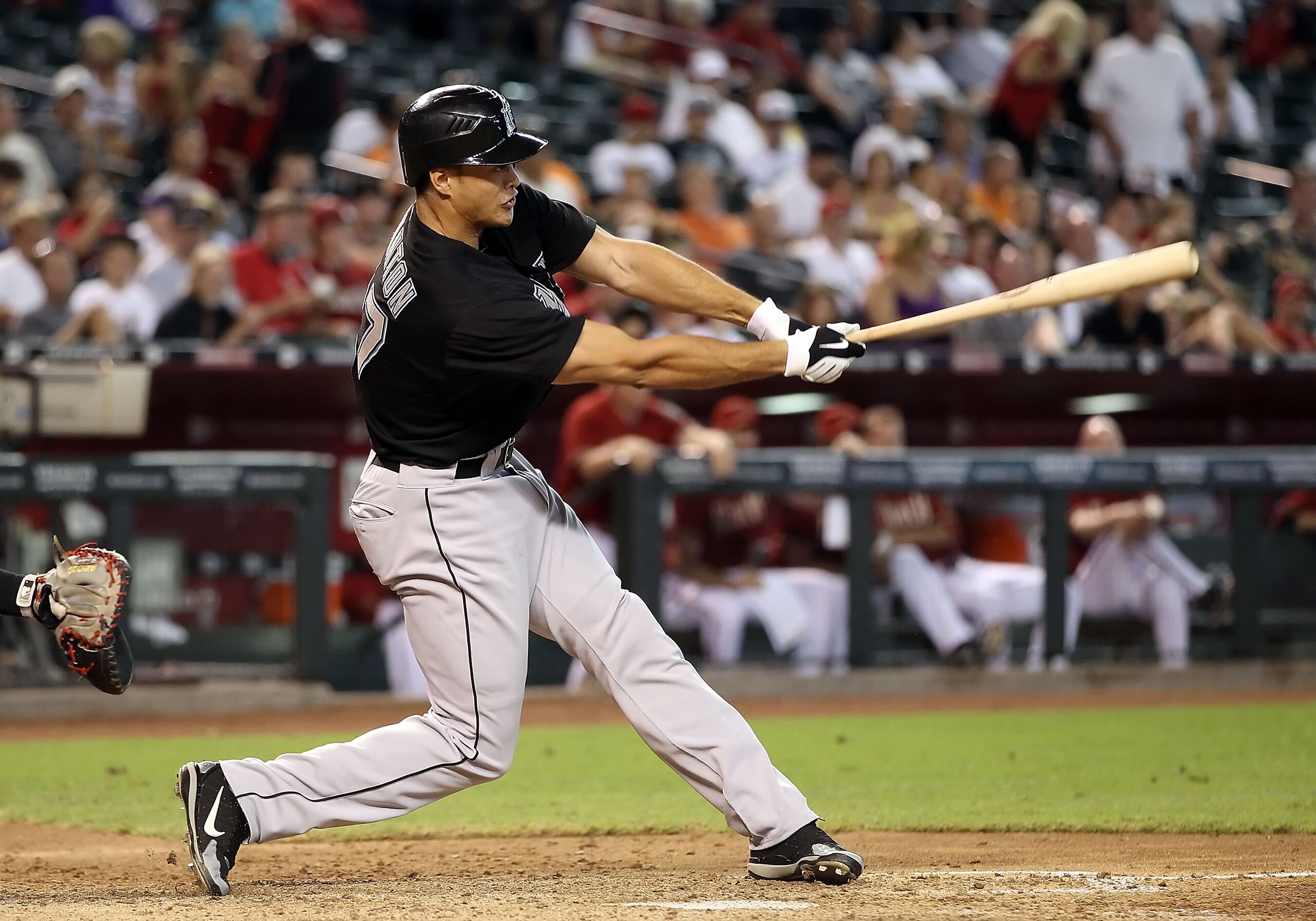 PHOENIX - JULY 11: Mike Stanton #27 of the Florida Marlins bats against the Arizona Diamondbacks during the Major League Baseball game at Chase Field on July 11, 2010 in Phoenix, Arizona. The Marlins defeated the Diamondbacks 2-0. (Photo by Christian P PHOENIX - JULY 11: Mike Stanton #27 of the Florida Marlins bats against the Arizona Diamondbacks during the Major League Baseball game at Chase Field on July 11, 2010 in Phoenix, Arizona. The Marlins defeated the Diamondbacks 2-0. (Photo by Christian P