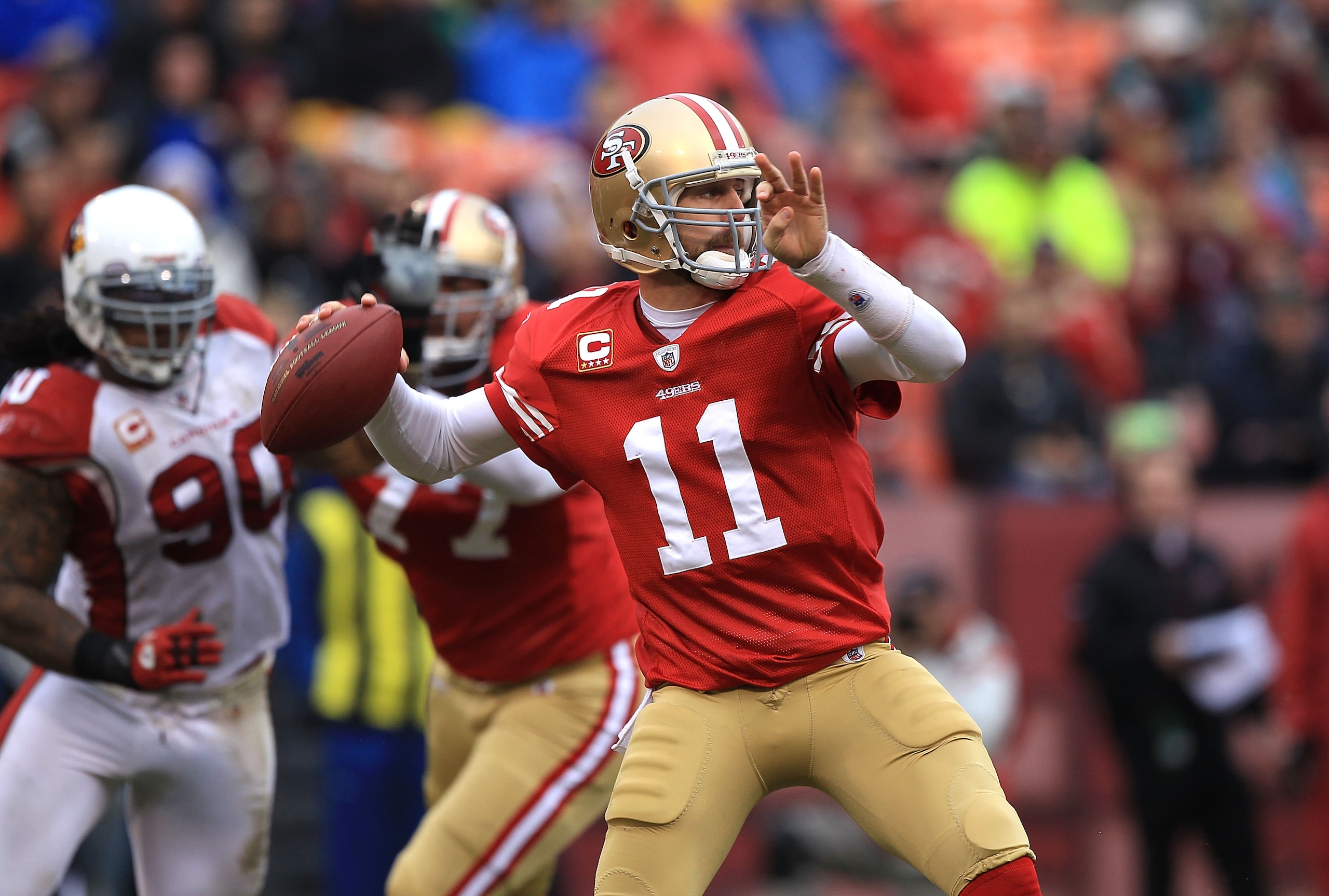 SAN FRANCISCO, CA - JANUARY 2: Alex Smith #11 of the San Francisco 49ers passes against the Arizona Cardinals during an NFL game at Candlestick Park on January 2, 2011 in San Francisco, California.(Photo by Jed Jacobsohn/Getty Images) SAN FRANCISCO, CA - JANUARY 2: Alex Smith #11 of the San Francisco 49ers passes against the Arizona Cardinals during an NFL game at Candlestick Park on January 2, 2011 in San Francisco, California.(Photo by Jed Jacobsohn/Getty Images)