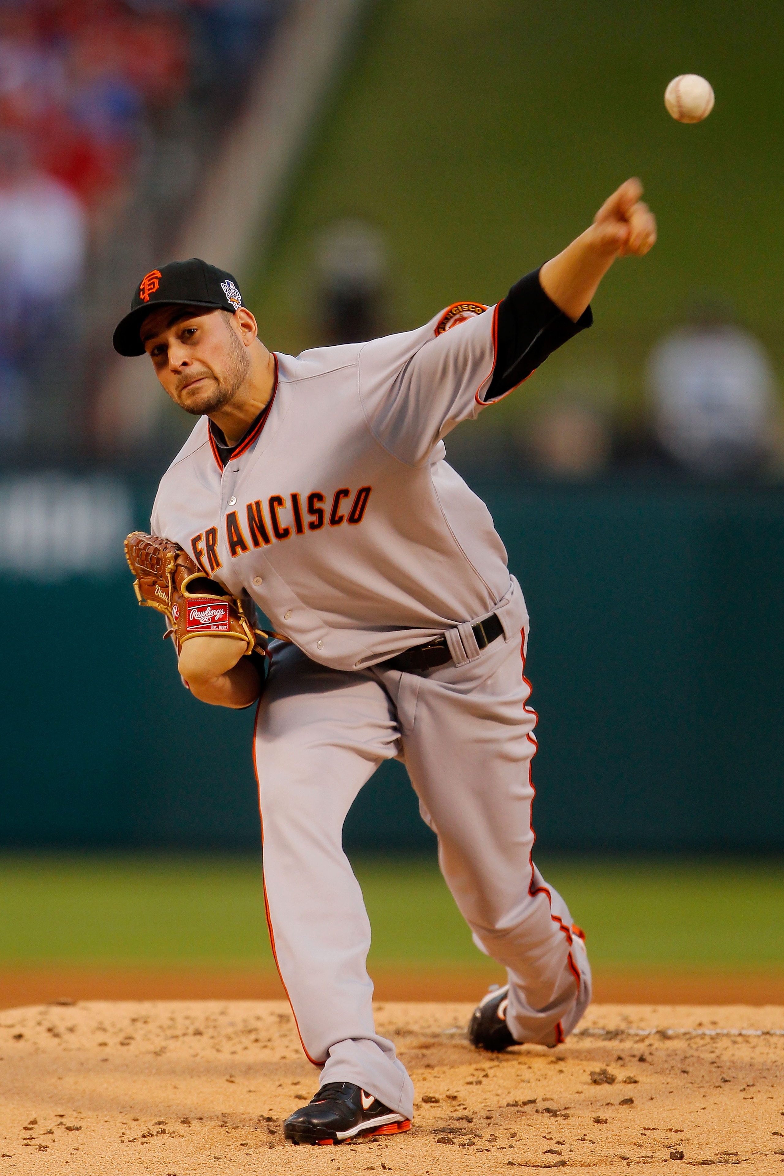 ARLINGTON, TX - OCTOBER 30:  Starting pitcher Jonathan Sanchez #57 of the San Francisco Giants pitches against the Texas Rangers in Game Three of the 2010 MLB World Series at Rangers Ballpark in Arlington on October 30, 2010 in Arlington, Texas.  (Photo b