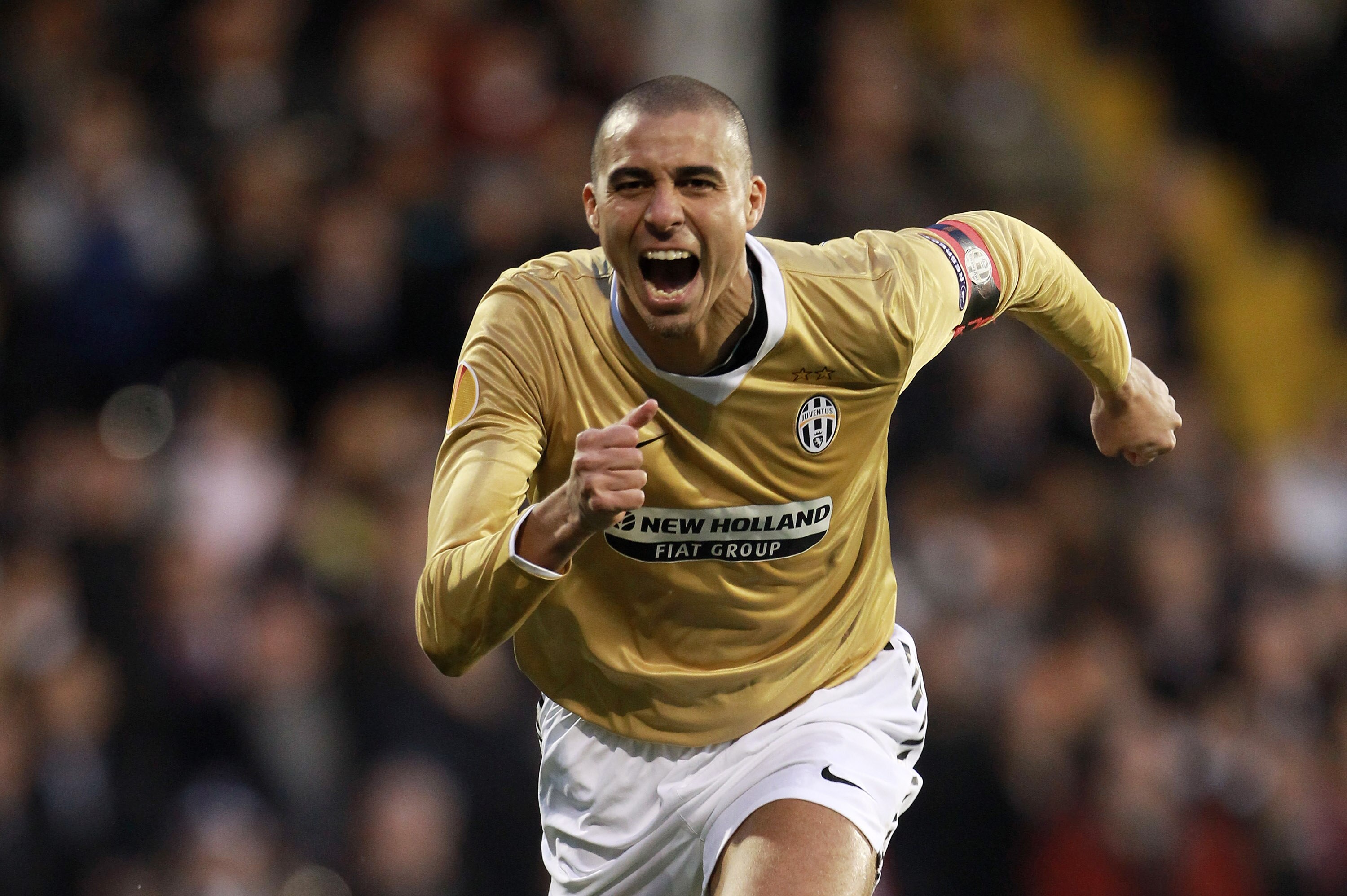 LONDON, ENGLAND - MARCH 18: David Trezeguet of Juventus celebrates scoring the opening goal during the UEFA Europa League Round of 16 second leg match between Fulham and Juventus at Craven Cottage on March 18, 2010 in London, England.  (Photo by Phil Cole