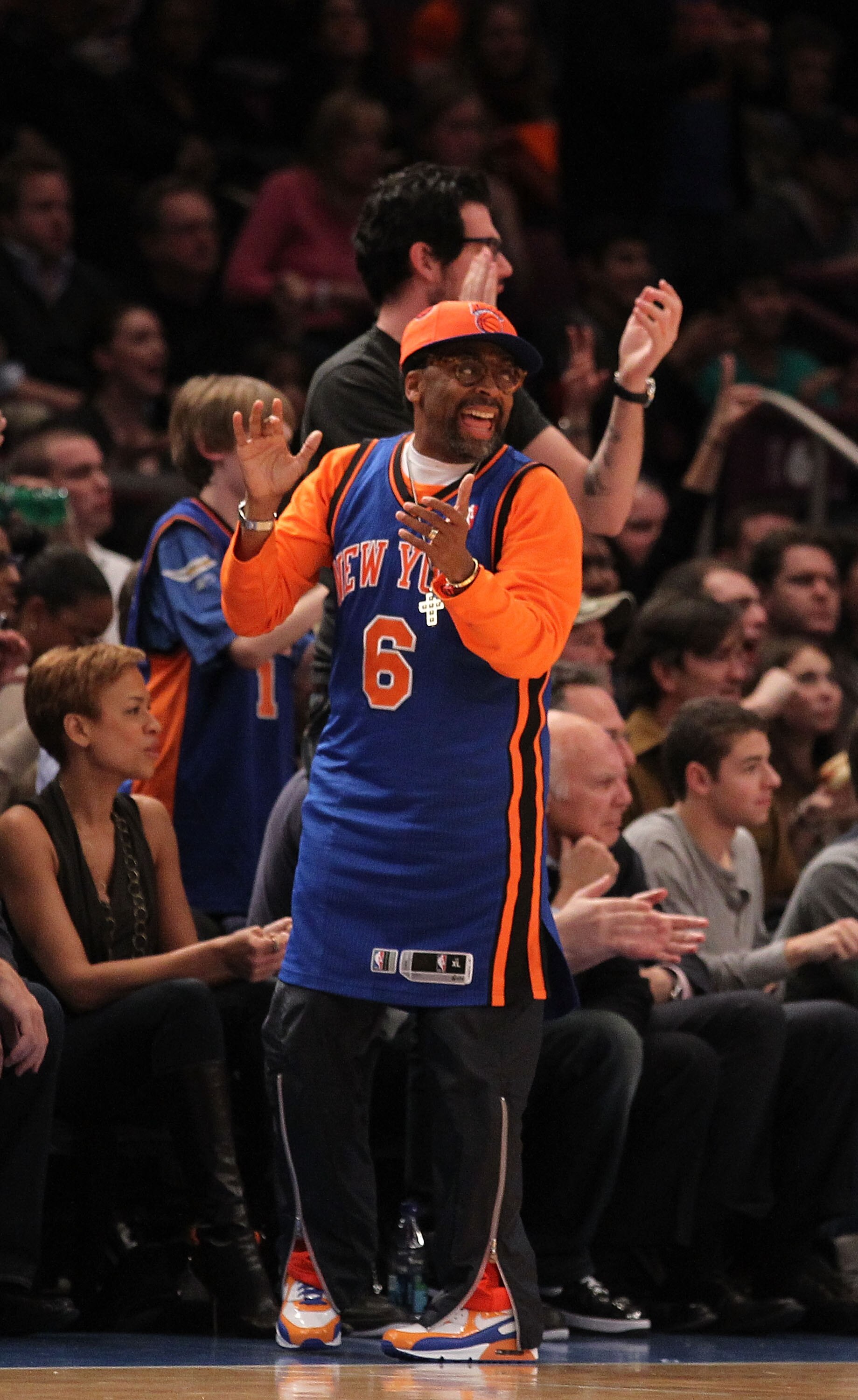 NEW YORK, NY - DECEMBER 17:  Spike Lee celebrates during the game between the New York Knicks against the Miami Heat at Madison Square Garden on December 17, 2010 in New York City. NOTE TO USER: User expressly acknowledges and agrees that, by downloading
