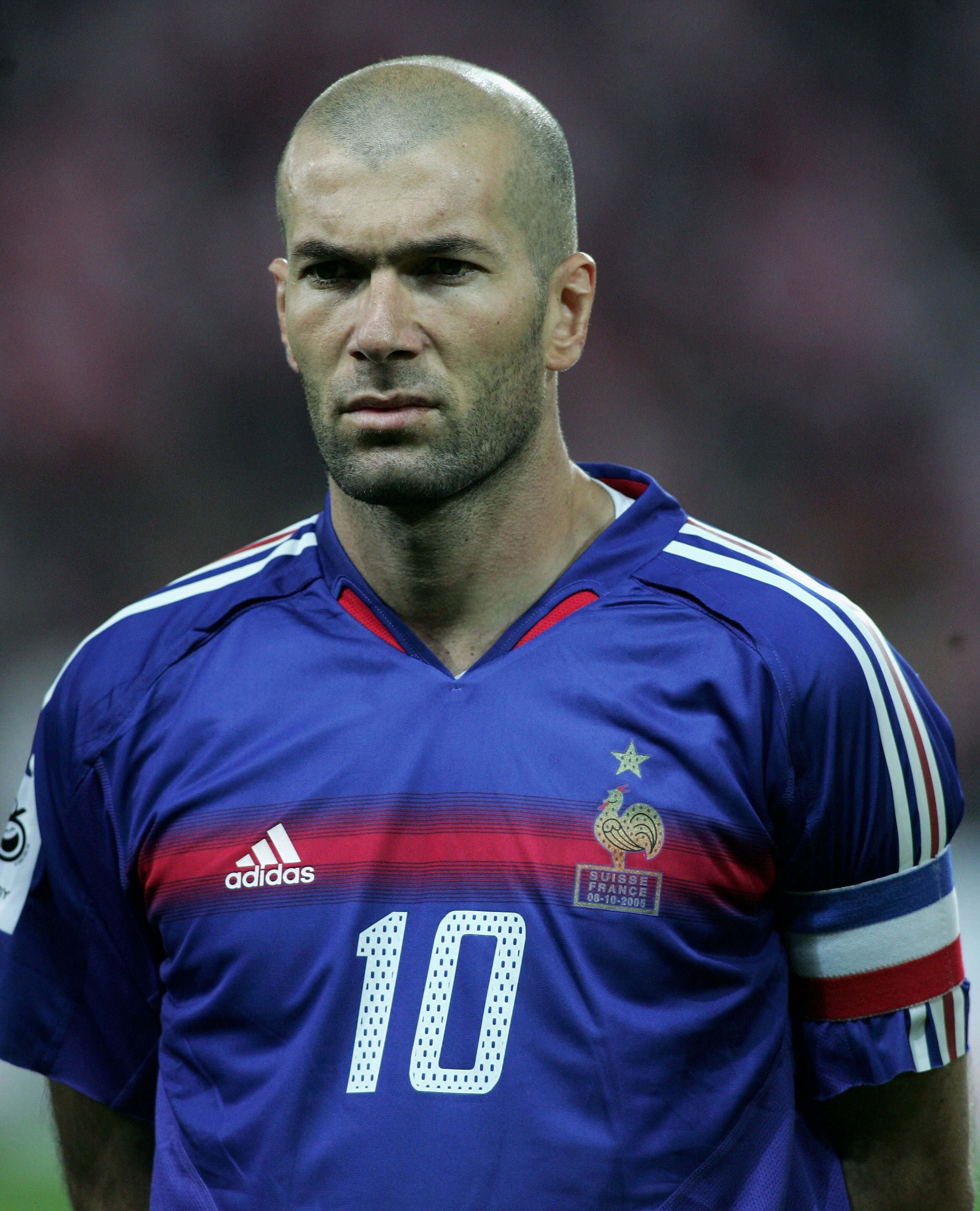 BERNE, SWITZERLAND - OCTOBER 8:  A portrait of Zinedine Zidane of France during the FIFA World Cup Qualifying Group Four match between Switzerland and France at the Stad de Suisse on October 8, 2005, in Berne, Switzerland.  (Photo by Ben Radford/Getty Ima