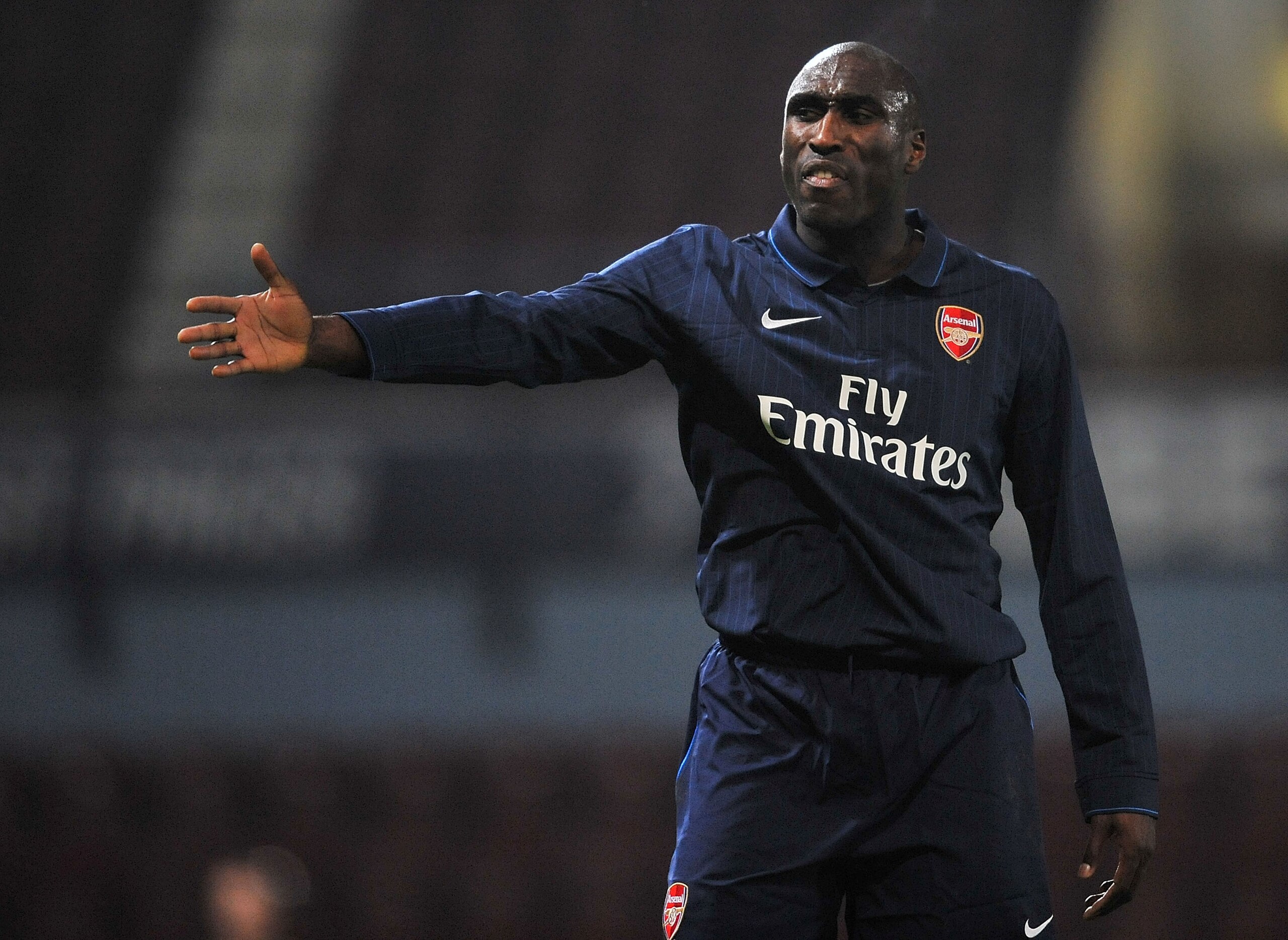 LONDON, ENGLAND - JANUARY 12:  Sol Campbell of Arsenal signals to his team mates during the reserves match between West Ham United Reserves and Arsenal Reserves at Boleyn Ground on January 12, 2010 in London, England.  (Photo by Christopher Lee/Getty Imag