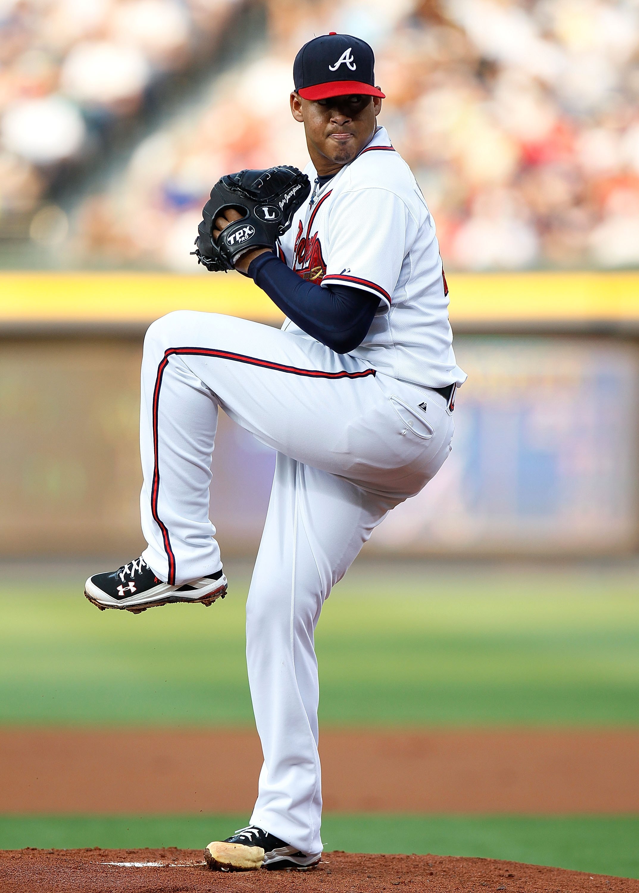 ATLANTA - JULY 15:  Pitcher Jair Jurrjens #49 of the Atlanta Braves against the Milwaukee Brewers at Turner Field on July 15, 2010 in Atlanta, Georgia.  (Photo by Kevin C. Cox/Getty Images)