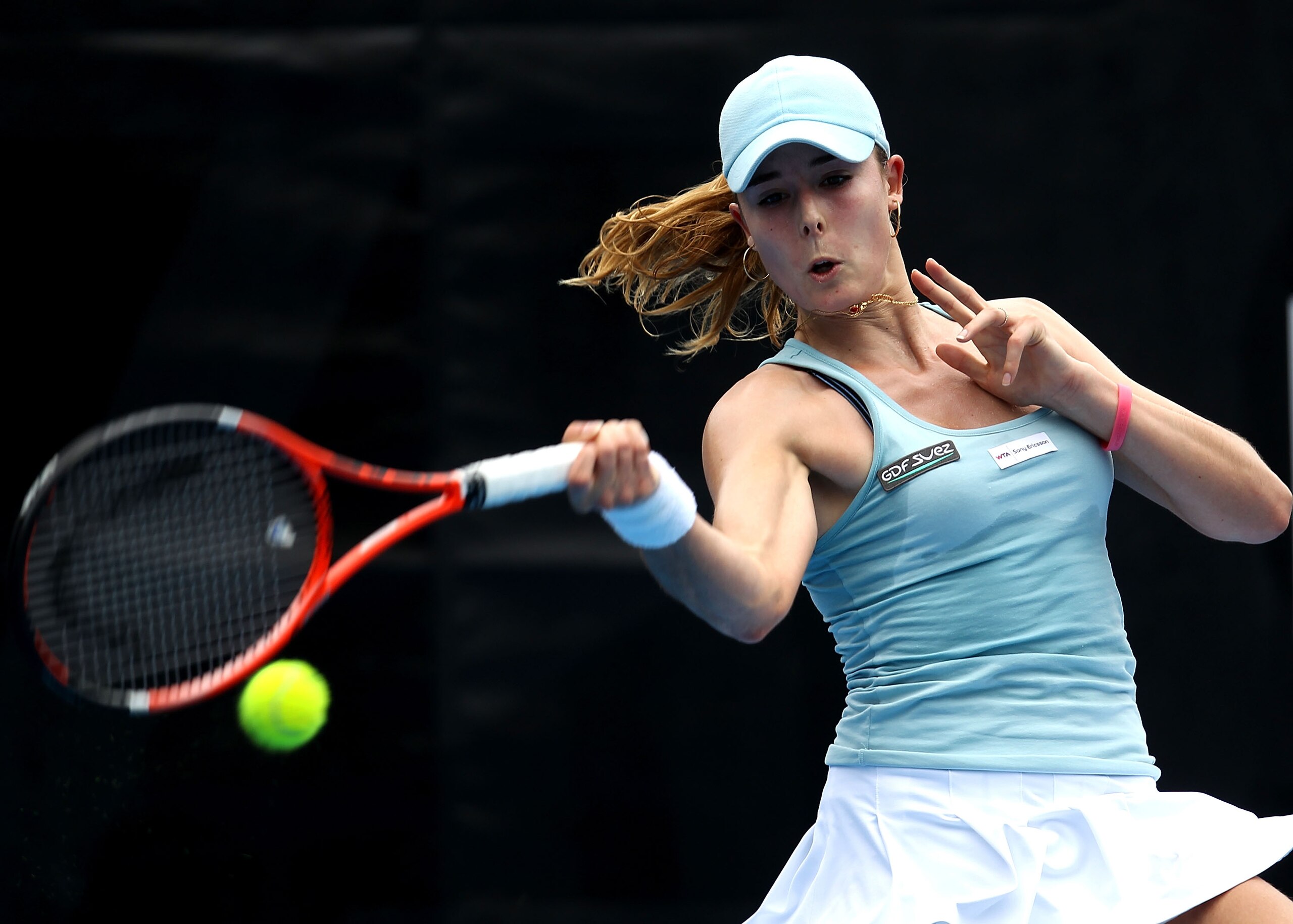 AUCKLAND, NEW ZEALAND - JANUARY 04:  Alize Cornet of France plays a forehand during her match against Sandra Zahlavova of the Czech Republic during day two of the ASB Classic at the ASB Tennis Centre on January 4, 2011 in Auckland, New Zealand.  (Photo by