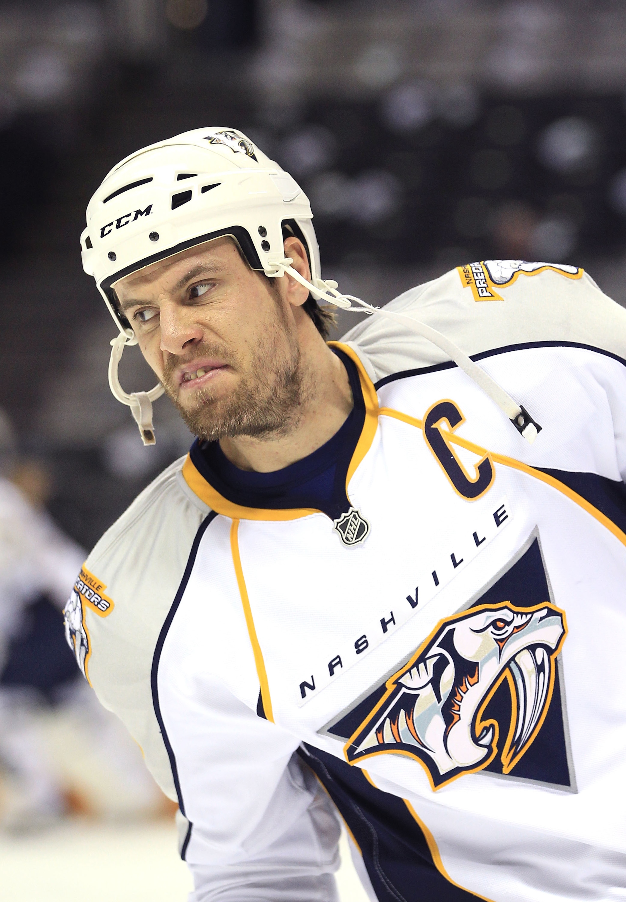 SAN JOSE, CA - JANUARY 08:  Shea Weber #6 of the Nashville Predators warms up before their game against the San Jose Sharks at HP Pavilion on January 8, 2011 in San Jose, California.  (Photo by Ezra Shaw/Getty Images)