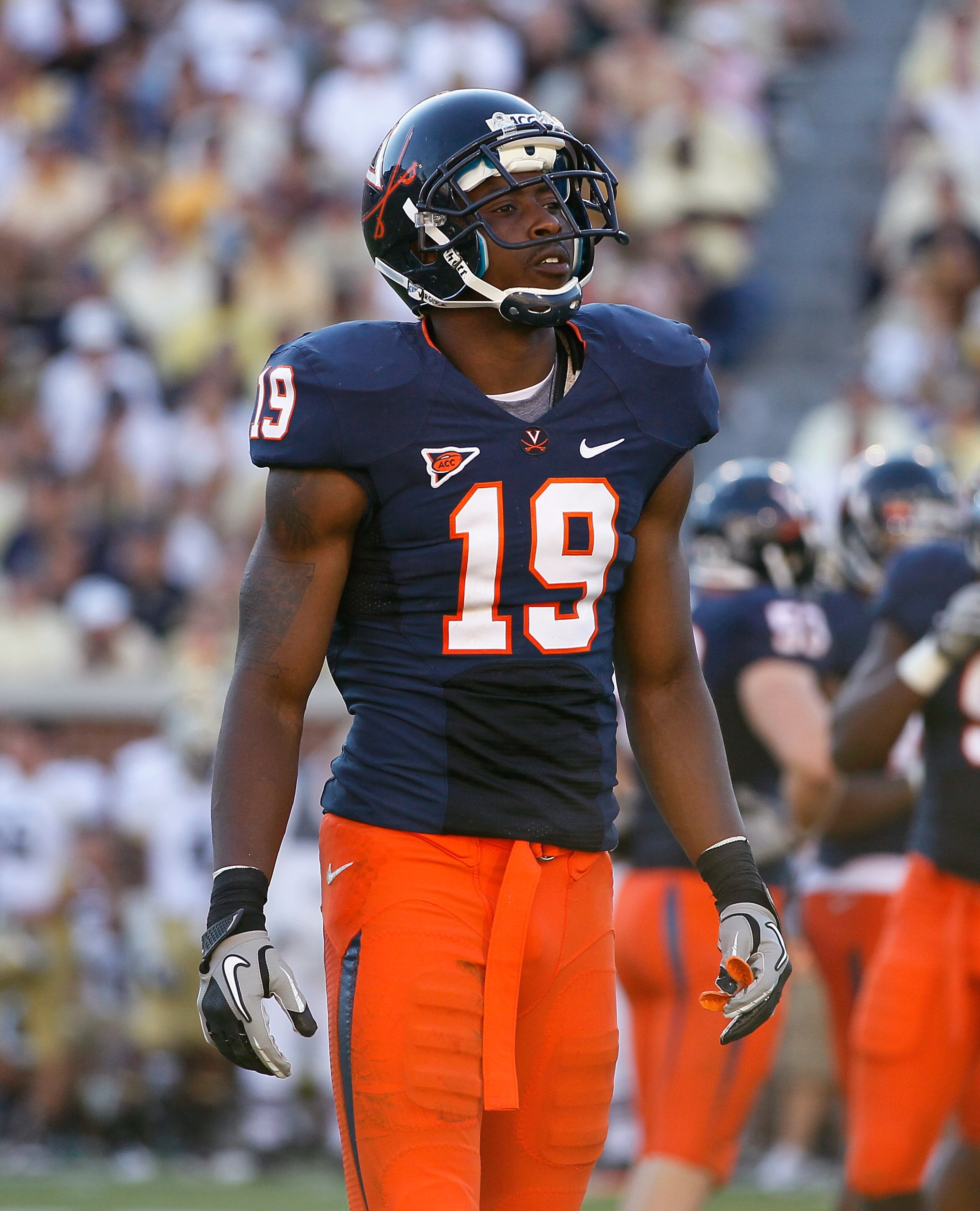 ATLANTA - OCTOBER 09:  Ras-I Dowling #19 of the Virginia Cavaliers against the Georgia Tech Yellow Jackets at Bobby Dodd Stadium on October 9, 2010 in Atlanta, Georgia.  (Photo by Kevin C. Cox/Getty Images)