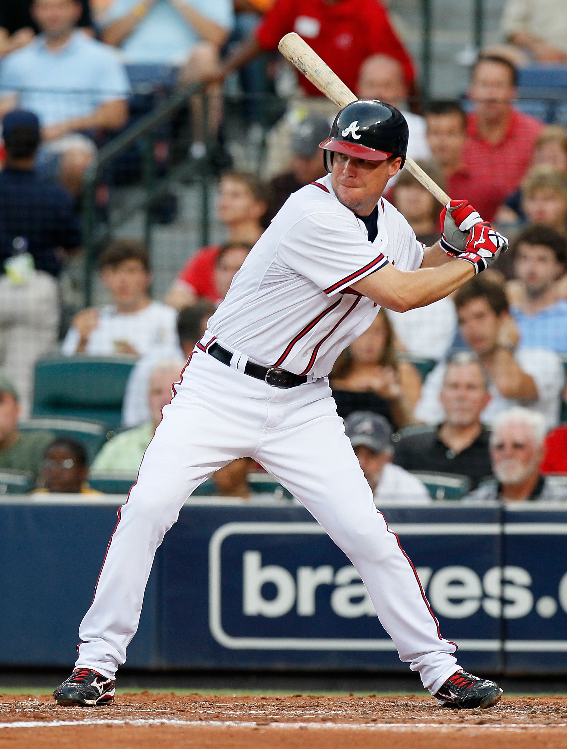 ATLANTA - JUNE 19:  Chipper Jones #10 of the Atlanta Braves against the Kansas City Royals at Turner Field on June 19, 2010 in Atlanta, Georgia.  (Photo by Kevin C. Cox/Getty Images)