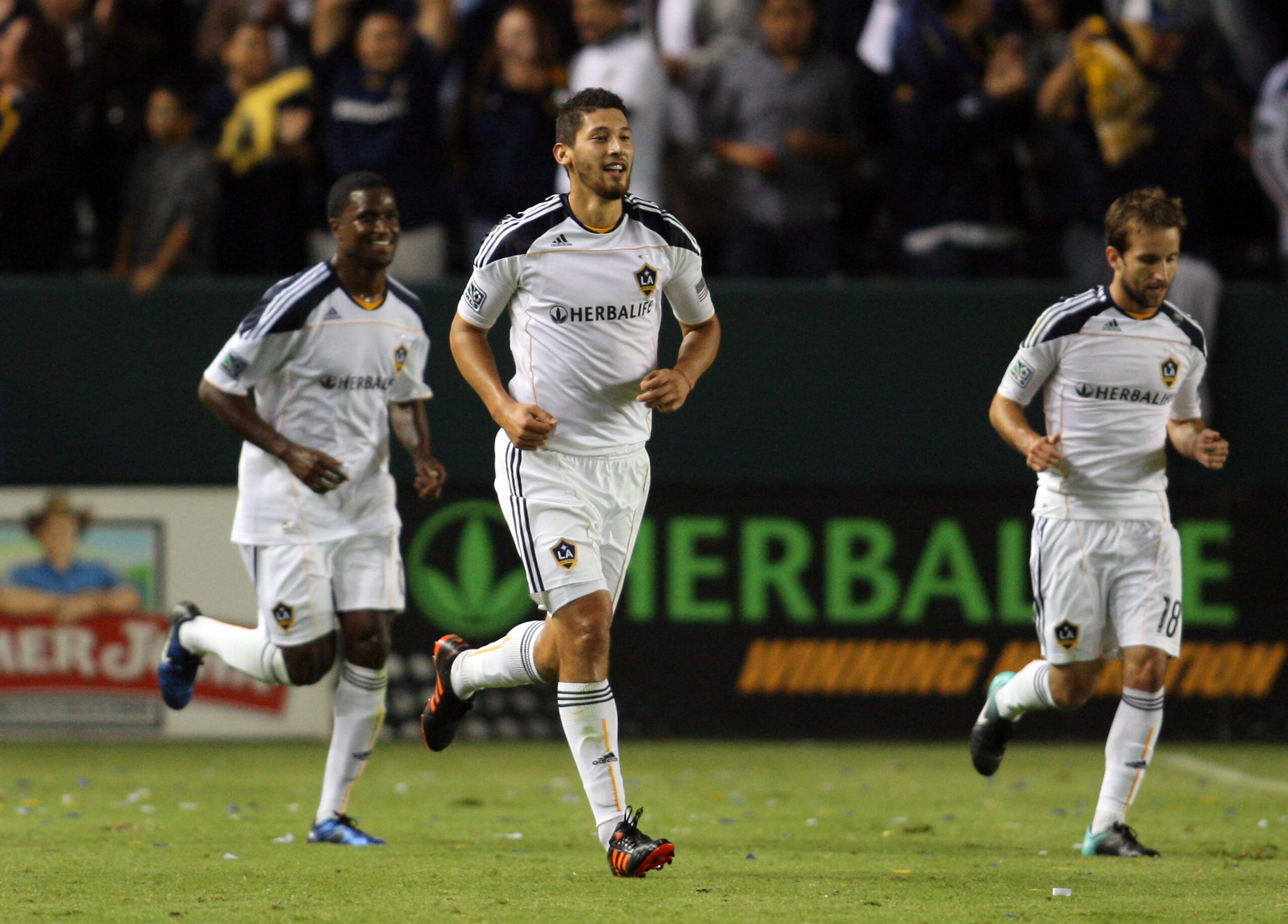 CARSON, CA - NOVEMBER 07: Omar Gonzalez #4 of the Los Angeles Galaxy jogs to midfield after scoring a goal in the first half against Seattle Sounders FC during the MLS Western Conference Semifinal match second leg at The Home Depot Center on November 7, CARSON, CA - NOVEMBER 07: Omar Gonzalez #4 of the Los Angeles Galaxy jogs to midfield after scoring a goal in the first half against Seattle Sounders FC during the MLS Western Conference Semifinal match second leg at The Home Depot Center on November 7,