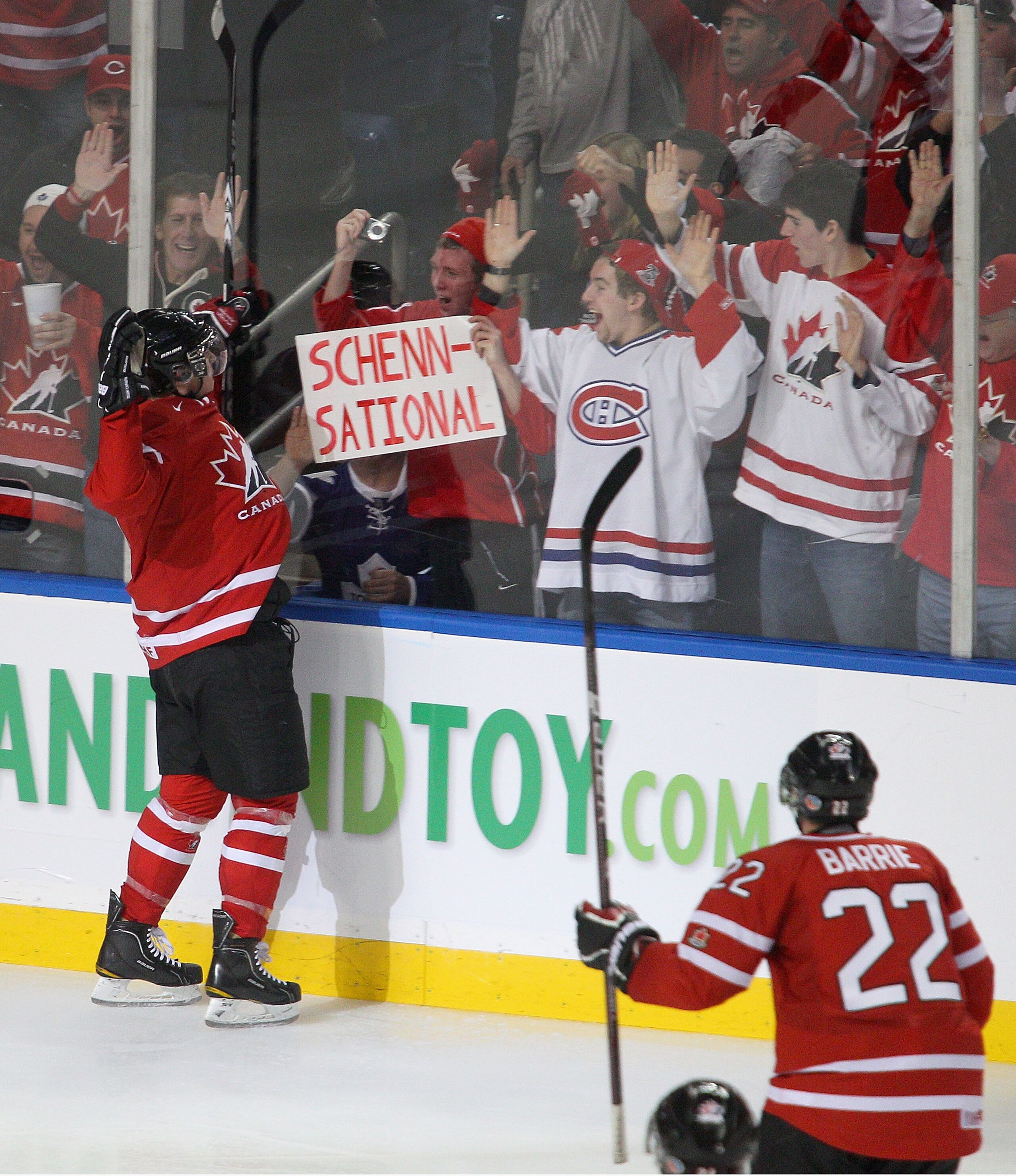 BUFFALO, NY - JANUARY 05: Brayden Schenn #10 of Canada celebrates scoring Canada's third goal against Russia during the 2011 IIHF World U20 Championship Gold medal game between Canada and Russia on January 5, 2011 in Buffalo, New York. (Photo by Rick Ste BUFFALO, NY - JANUARY 05: Brayden Schenn #10 of Canada celebrates scoring Canada's third goal against Russia during the 2011 IIHF World U20 Championship Gold medal game between Canada and Russia on January 5, 2011 in Buffalo, New York. (Photo by Rick Ste