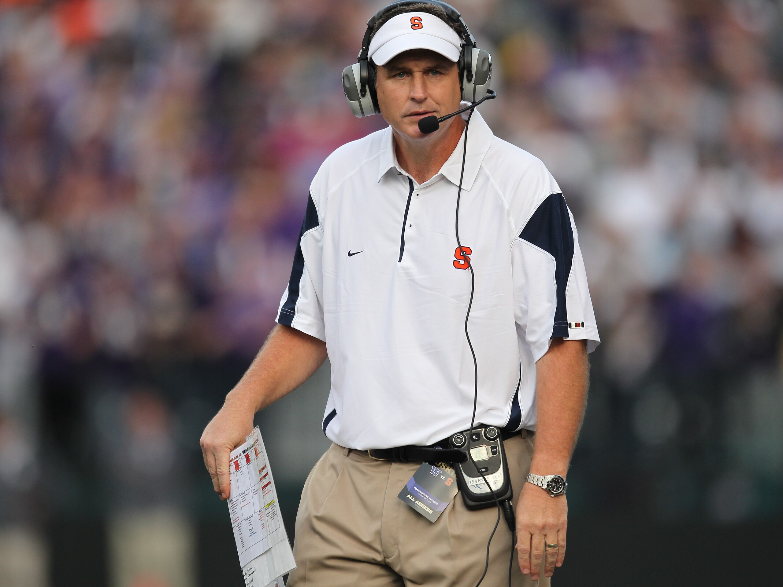 SEATTLE - SEPTEMBER 11:  Head coach Doug Marrone of the Syracuse Orange looks on during the game against the Washington Huskies on September 11, 2010 at Husky Stadium in Seattle, Washington. (Photo by Otto Greule Jr/Getty Images)