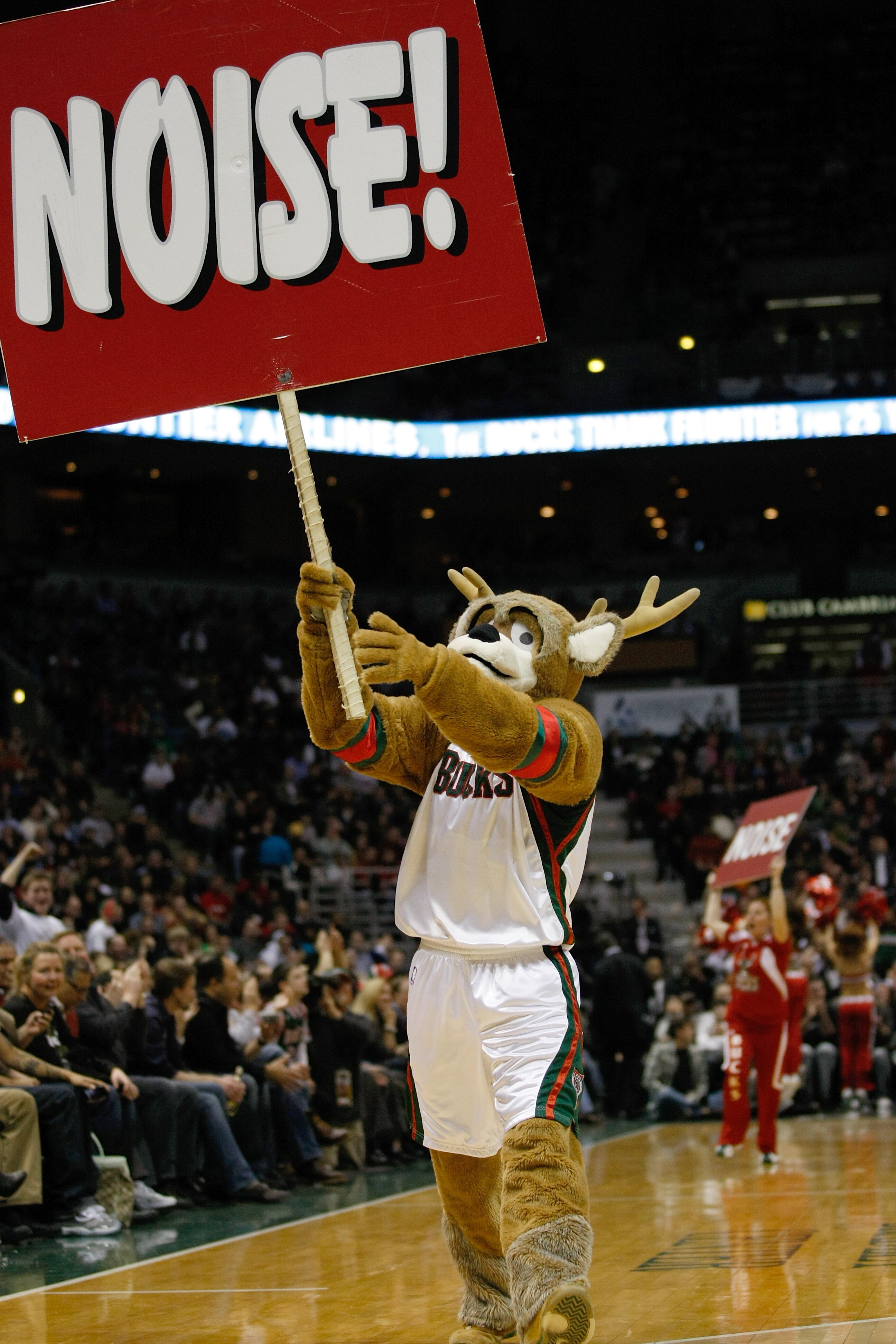 MILWAUKEE, WI - JANUARY 07: The Bucks mascot entertains fans during a time out during the game between the Milwaukee Bucks against the Miami Heat at the Bradley Center on January 7, 2011 in Milwaukee, Wisconsin. NOTE TO USER: User expressly acknowledges a