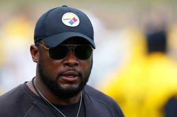 LATROBE, PA - JULY 29:  Head coach Mike Tomlin of the Pittsburgh Steelers walks around during training camp on July 29, 2011 at St Vincent College in Latrobe, Pennsylvania.  (Photo by Jared Wickerham/Getty Images)