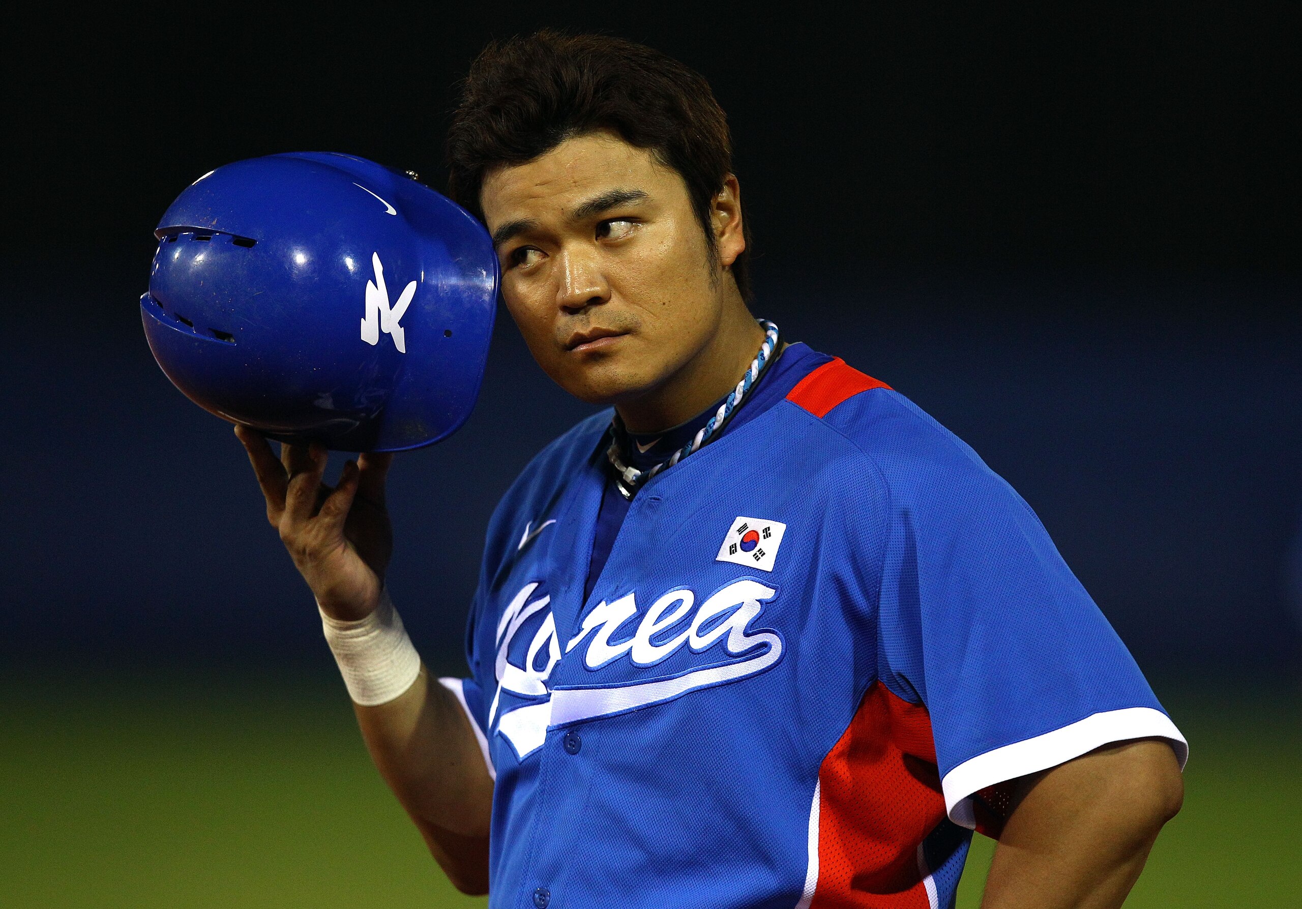 GUANGZHOU, CHINA - NOVEMBER 19:  Shin-soo Choo #17 of South Korea reacts while taking on Chinese Taipei during the gold medal baseball game at Aoti Baseball Field 1 during day seven of the 16th Asian Games Guangzhou 2010 on November 19, 2010 in Guangzhou,