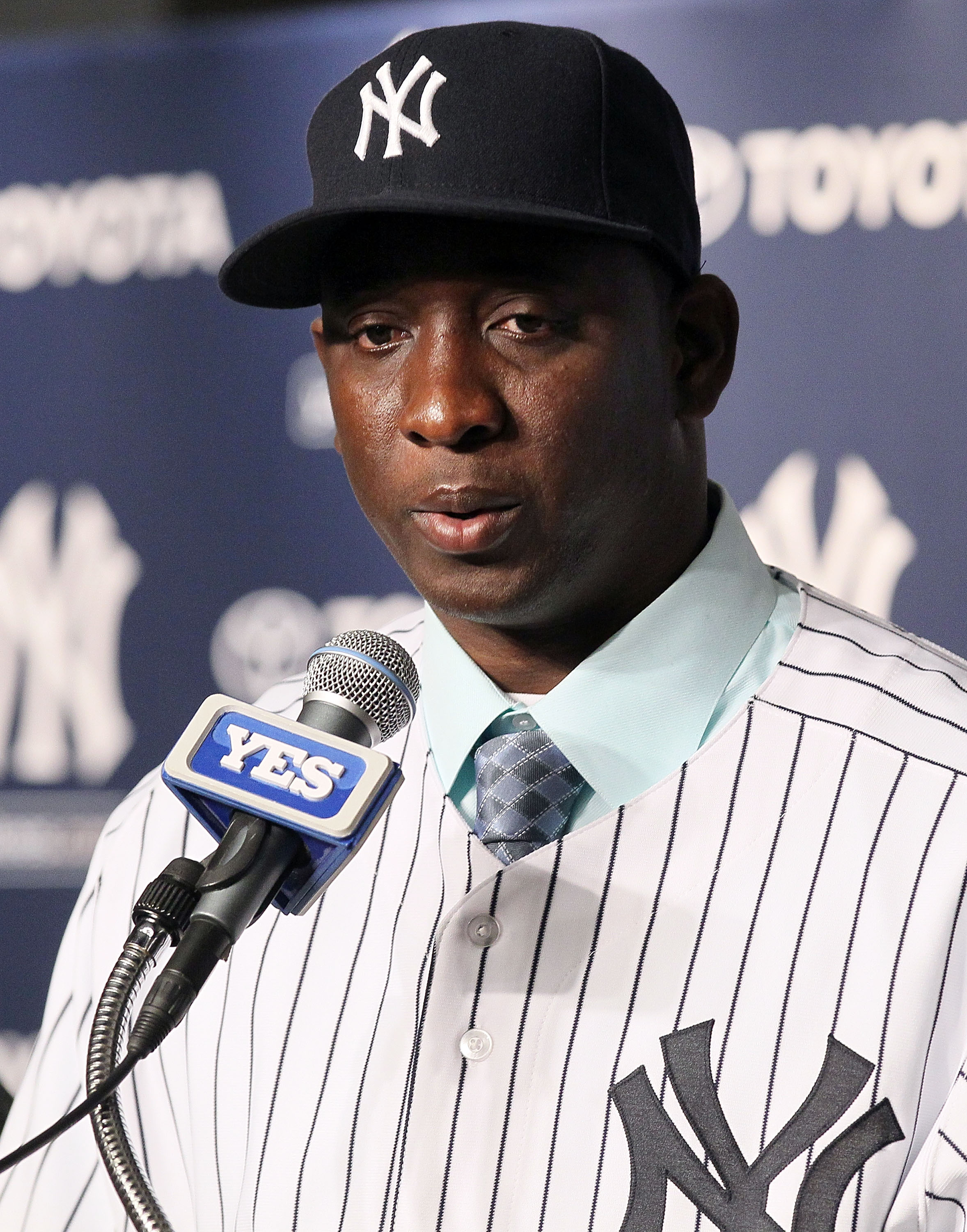 NEW YORK, NY - JANUARY 19:  Rafael Soriano of the New York Yankees speaks during a press conference on January 19, 2011 at Yankee Stadium in the Bronx borough of New York City. The Yankees signed Soriano to a three year contract.  (Photo by Jim McIsaac/Ge