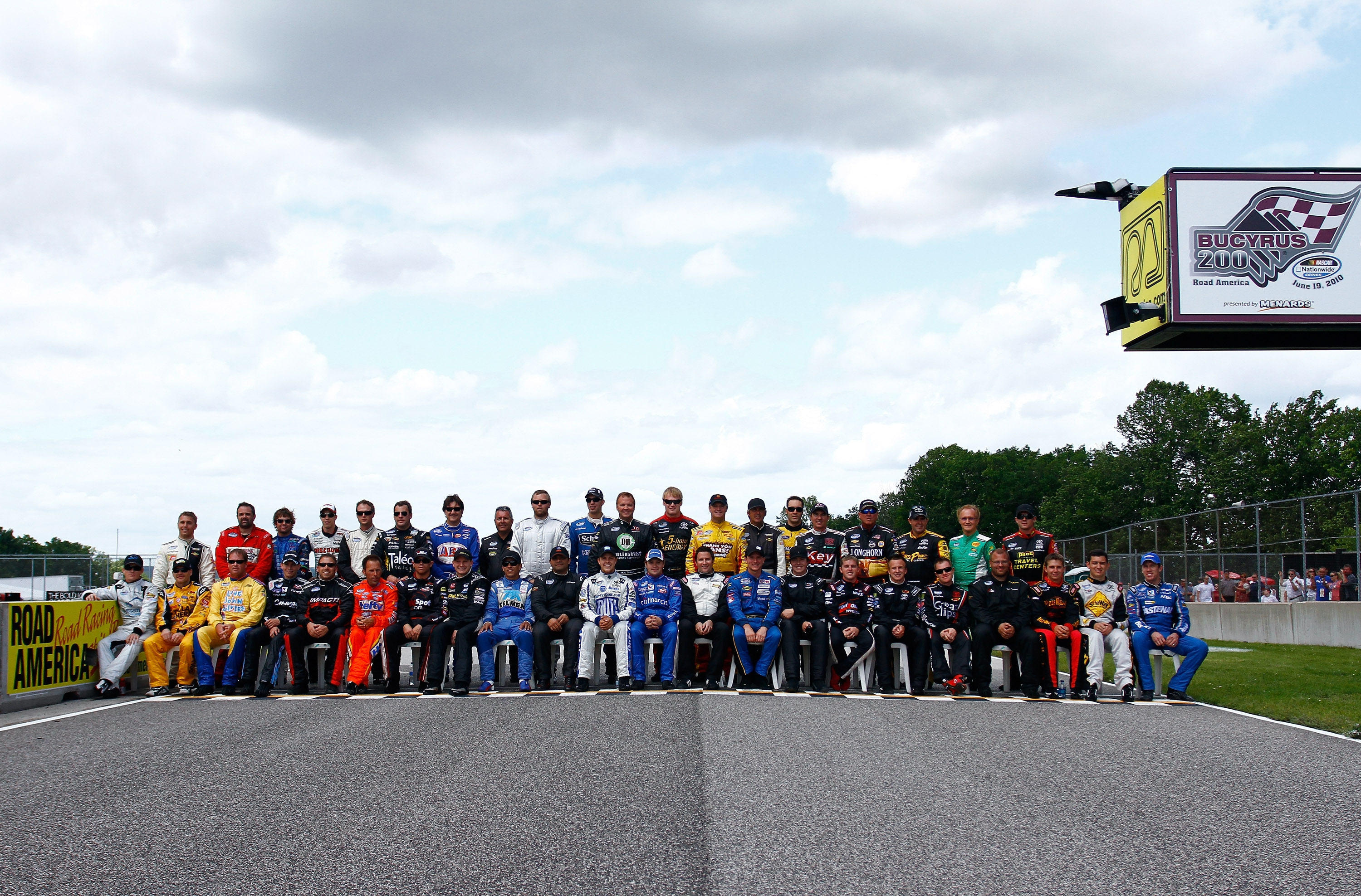 ELKHART LAKE, WI - JUNE 19: A general view of the participating starting line-up of the Nationwide Series Bucyrus 200 pose at Road America on June 19, 2010 in Elkhart Lake, Wisconsin. (Photo by Jason Smith/Getty Images for NASCAR)