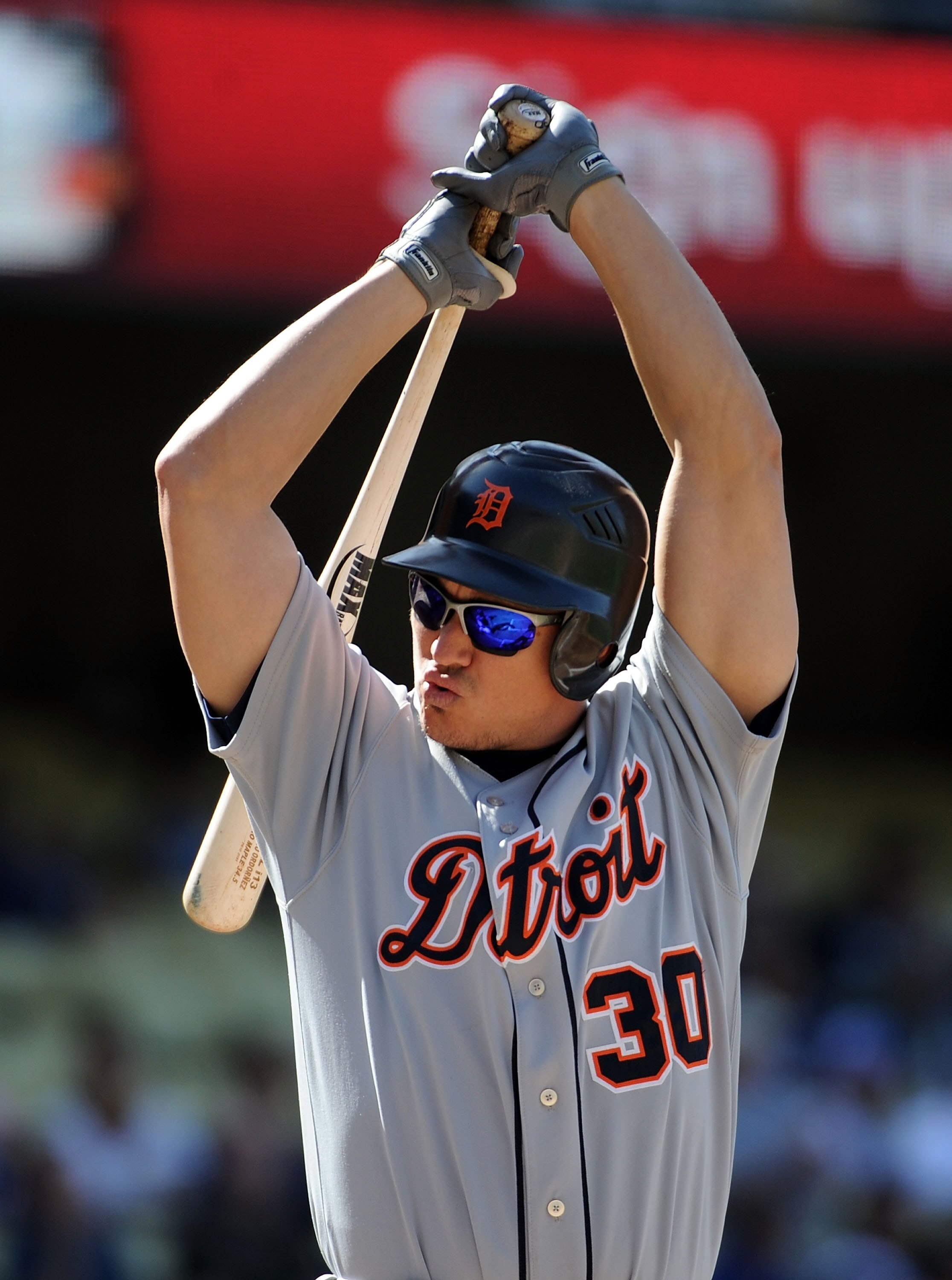 LOS ANGELES, CA - MAY 22:  Magglio Ordonez #30 of the Detroit Tigers at bat against the Los Angeles Dodgers at Dodger Stadium on May 22, 2010 in Los Angeles, California.  (Photo by Harry How/Getty Images)