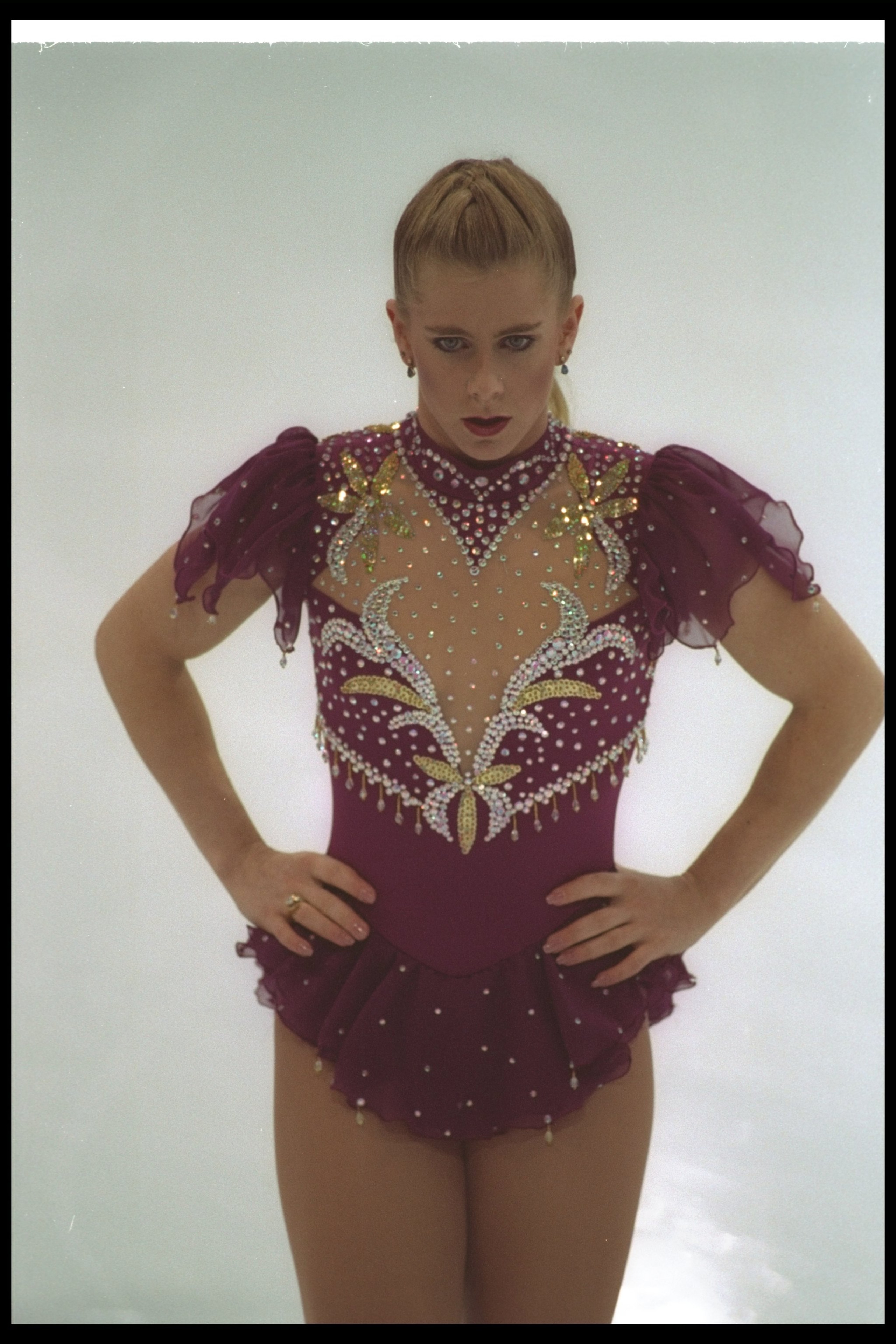 1994:  Tonya Harding prepares for her routine at the Ice Skating competition at the Winter Olympics in Lillehammer, Norway.   Harding took eighth place. Mandatory Credit: Clive Brunskill  /Allsport
