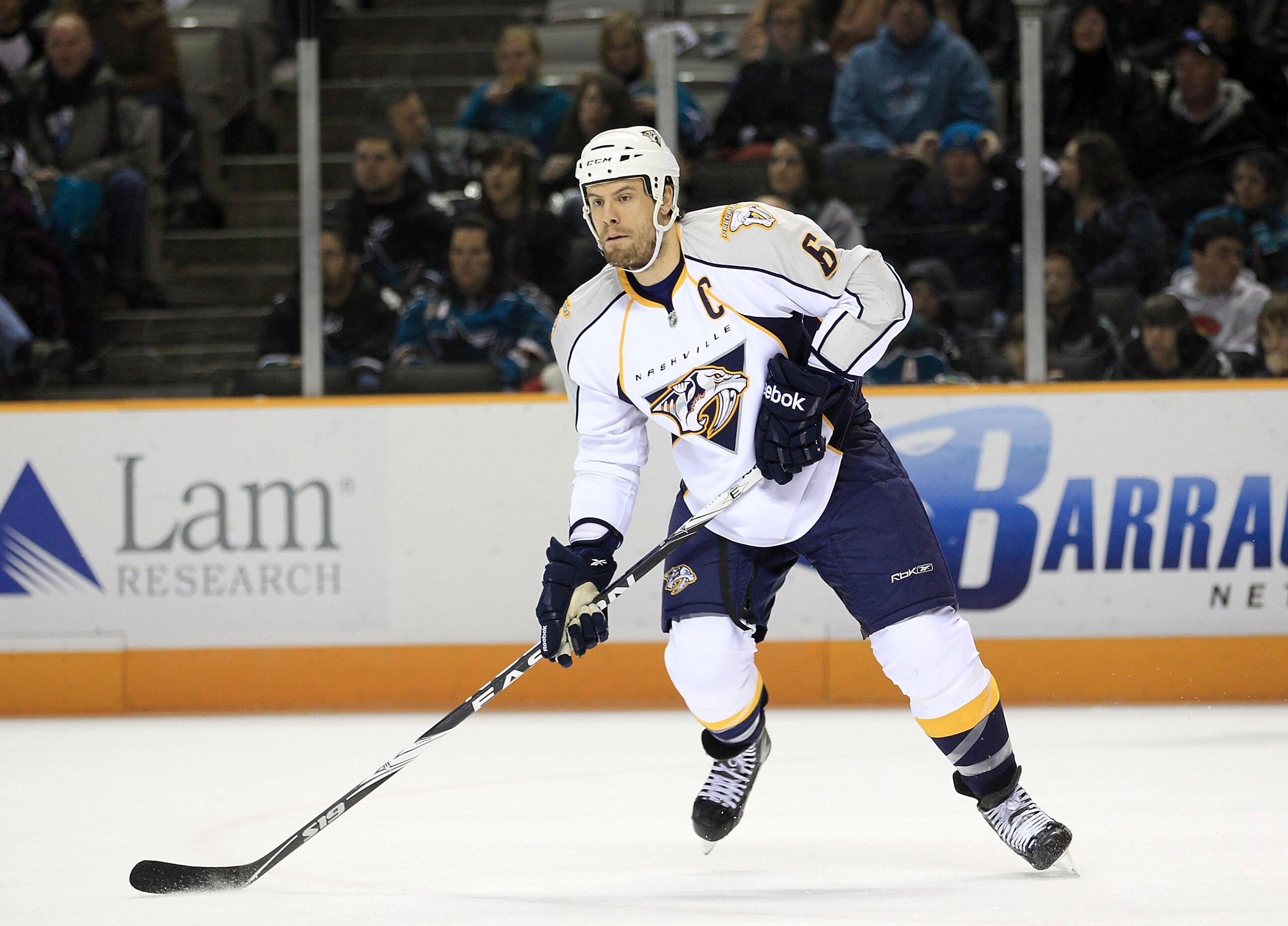 SAN JOSE, CA - JANUARY 08: Shea Weber #6 of the Nashville Predators in action against the San Jose Sharks at HP Pavilion on January 8, 2011 in San Jose, California. (Photo by Ezra Shaw/Getty Images) SAN JOSE, CA - JANUARY 08: Shea Weber #6 of the Nashville Predators in action against the San Jose Sharks at HP Pavilion on January 8, 2011 in San Jose, California. (Photo by Ezra Shaw/Getty Images)