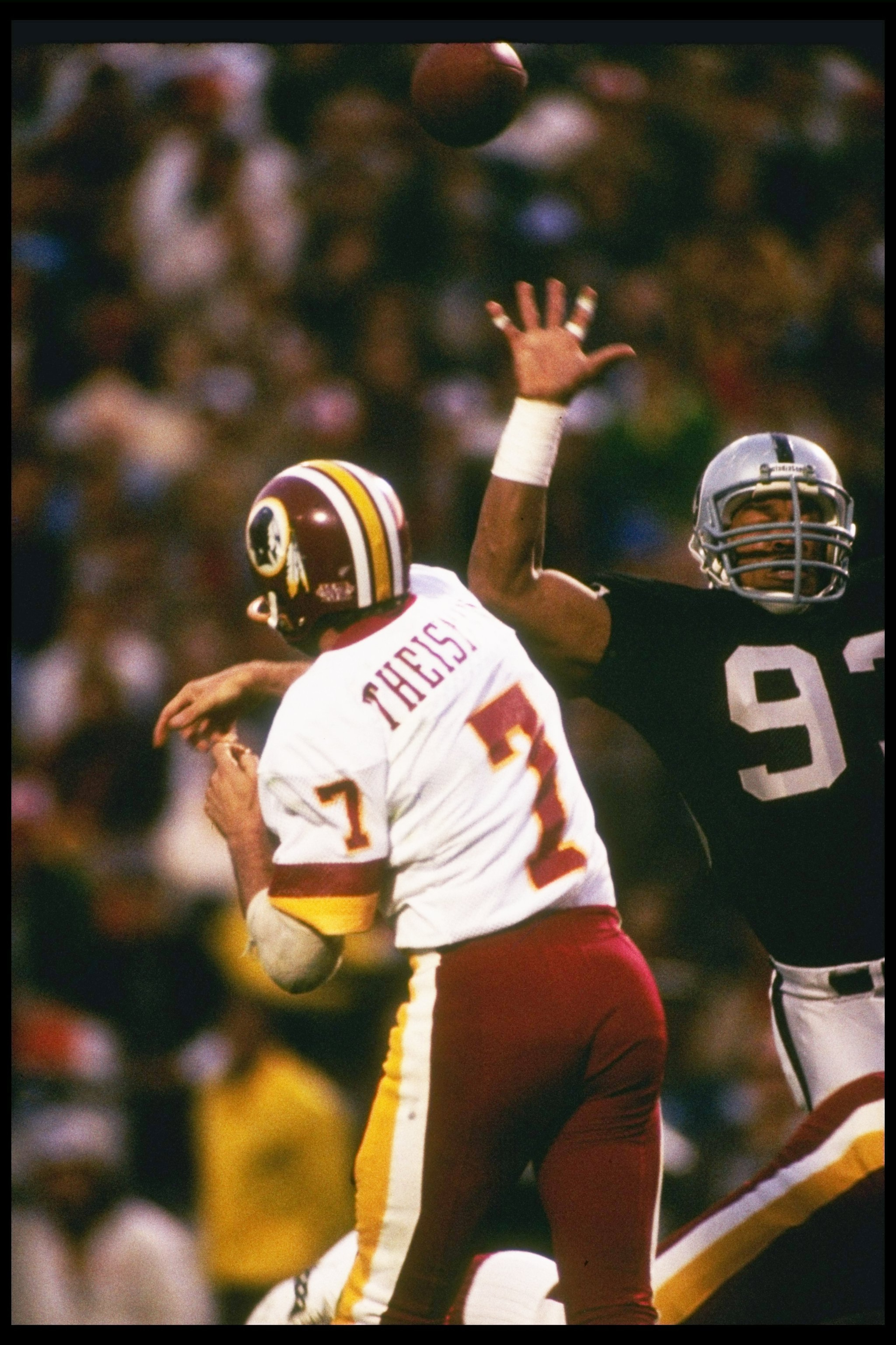 22 Jan 1984: Quarterback Joe Theismann of the Washington Redskins passes the ball during Super Bowl XVIII against the Los Angeles Raiders at Tampa Stadium in Tampa, Florida. The Raiders won the game, 38-9. Mandatory Credit: Allsport /Allsport 22 Jan 1984: Quarterback Joe Theismann of the Washington Redskins passes the ball during Super Bowl XVIII against the Los Angeles Raiders at Tampa Stadium in Tampa, Florida. The Raiders won the game, 38-9. Mandatory Credit: Allsport /Allsport