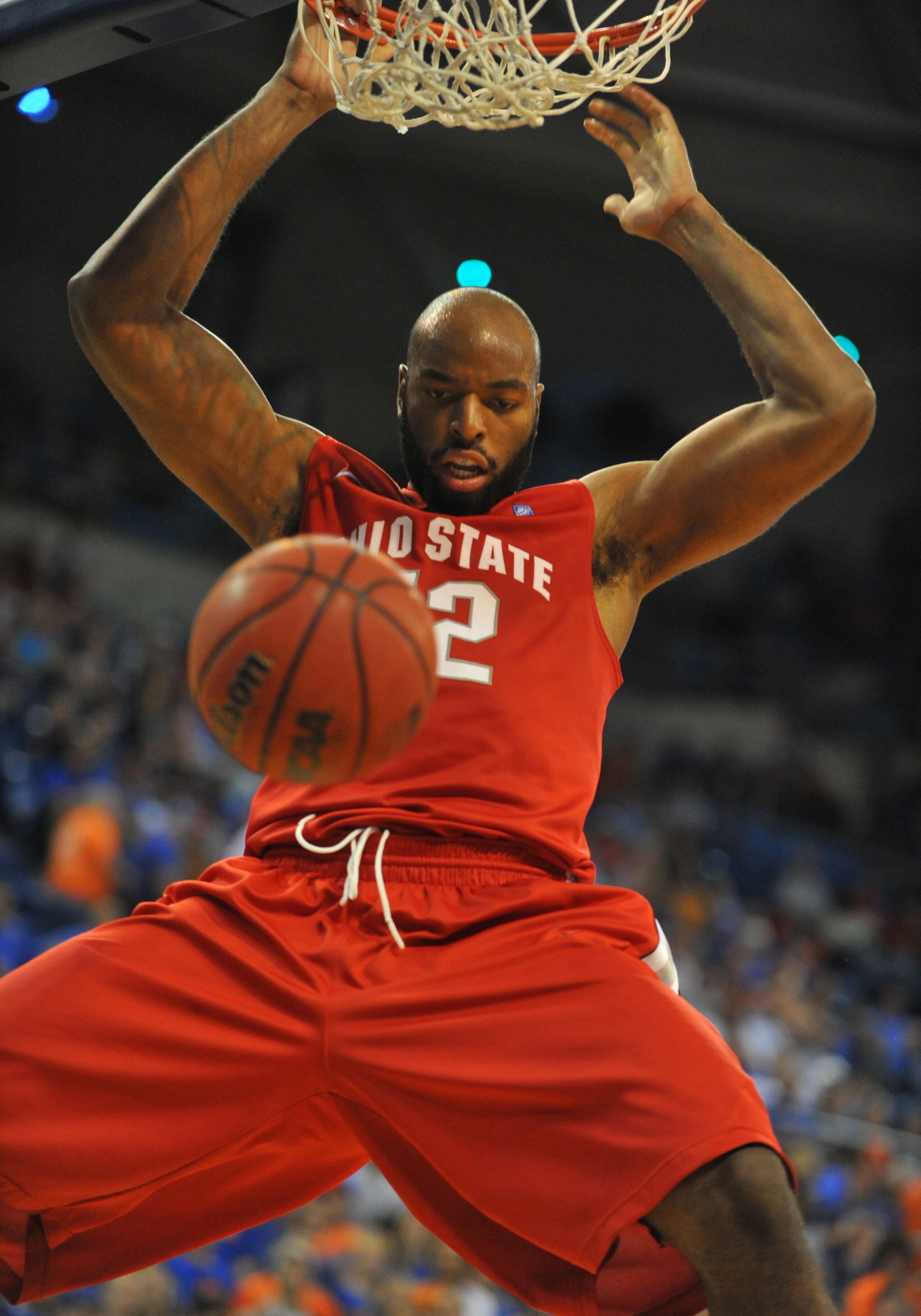 GAINESVILLE, FL - NOVEMBER 16: Forward Dallas Lauderdale #52  of the Ohio State Buckeyes scores against the Florida Gators November 16, 2010 at the Stephen C. O'Connell Center in Gainesville, Florida.  (Photo by Al Messerschmidt/Getty Images)
