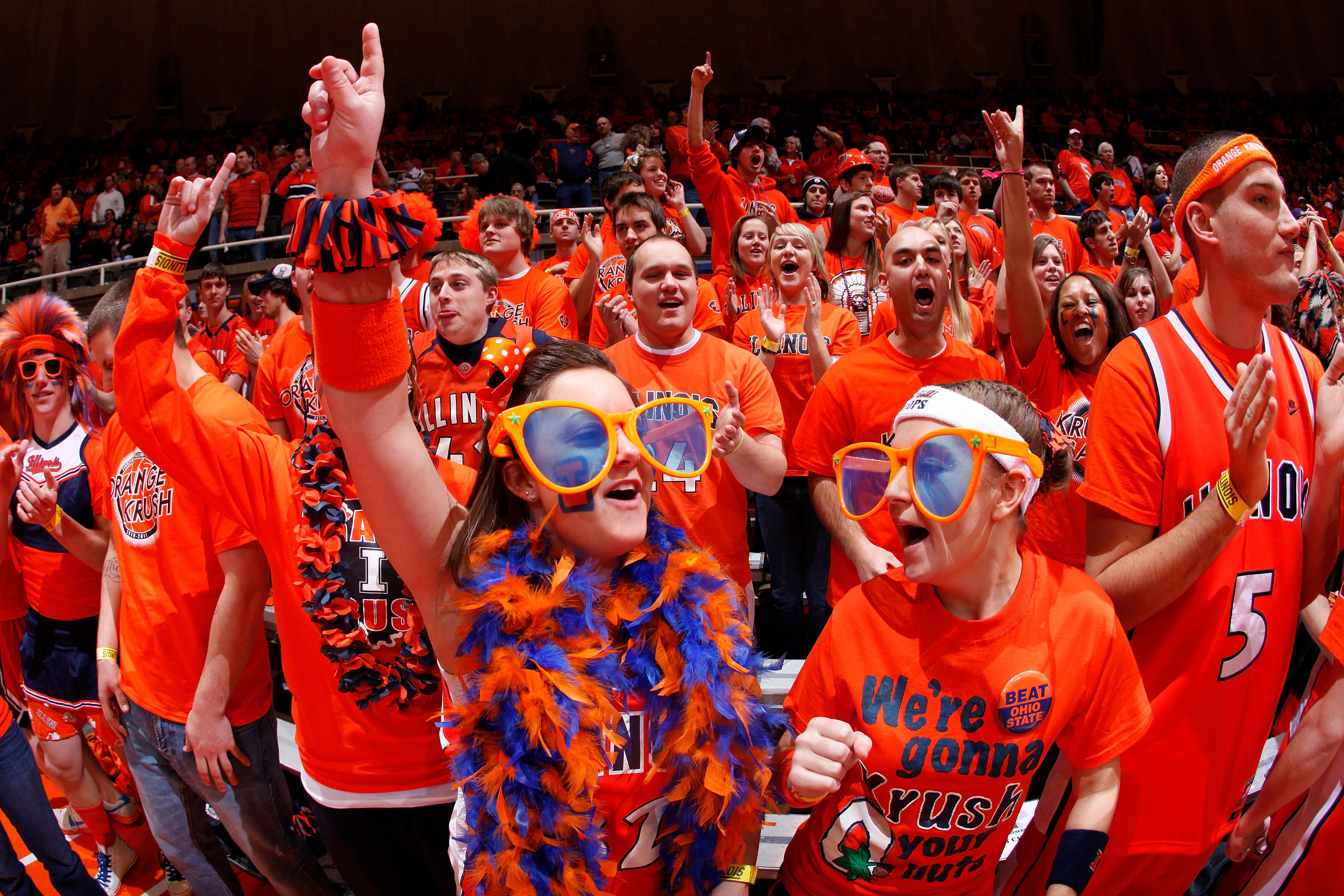 CHAMPAIGN, IL - JANUARY 22: Illinois Fighting Illini fans cheer during the game against the Ohio State Buckeyes at Assembly Hall on January 22, 2011 in Champaign, Illinois. Ohio State won 73-68. (Photo by Joe Robbins/Getty Images)