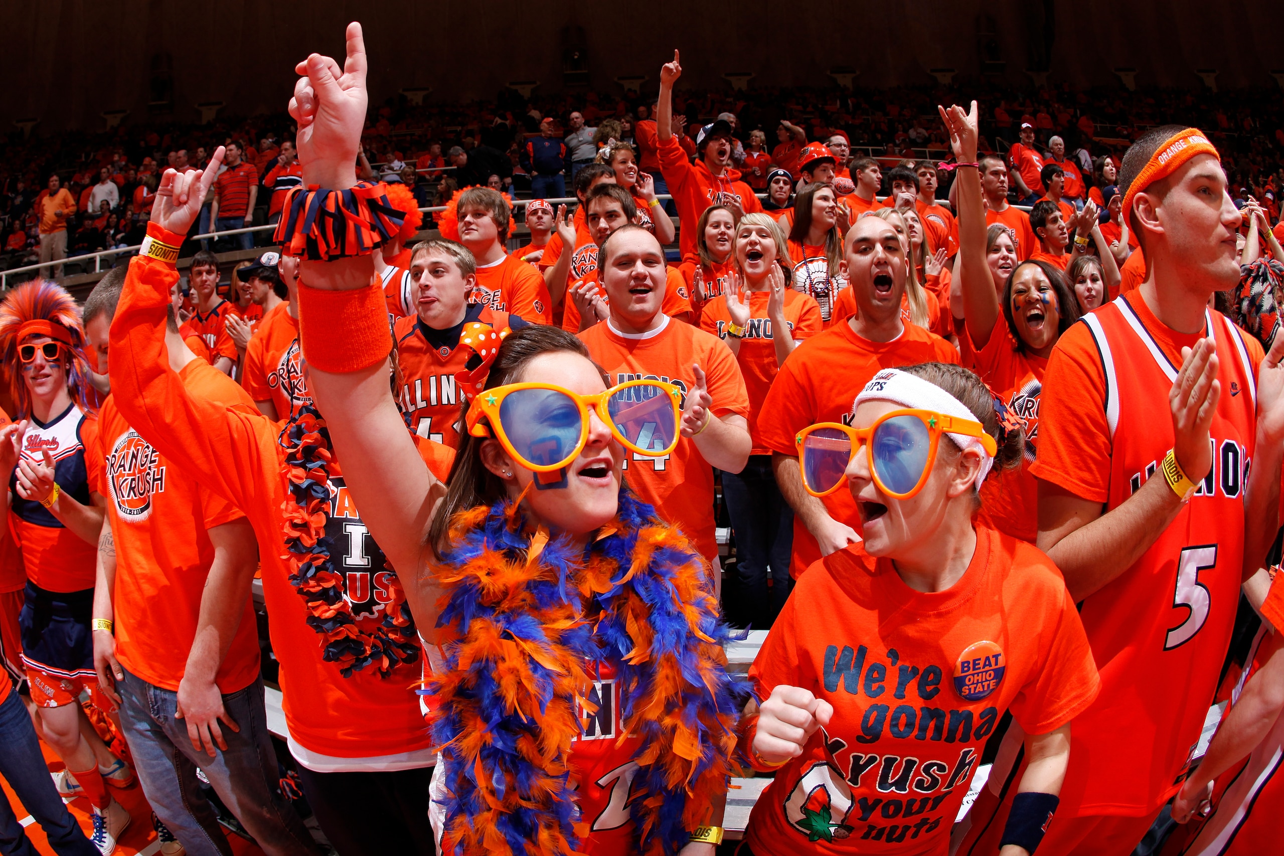 CHAMPAIGN, IL - JANUARY 22: Illinois Fighting Illini fans cheer during the game against the Ohio State Buckeyes at Assembly Hall on January 22, 2011 in Champaign, Illinois. Ohio State won 73-68. (Photo by Joe Robbins/Getty Images)
