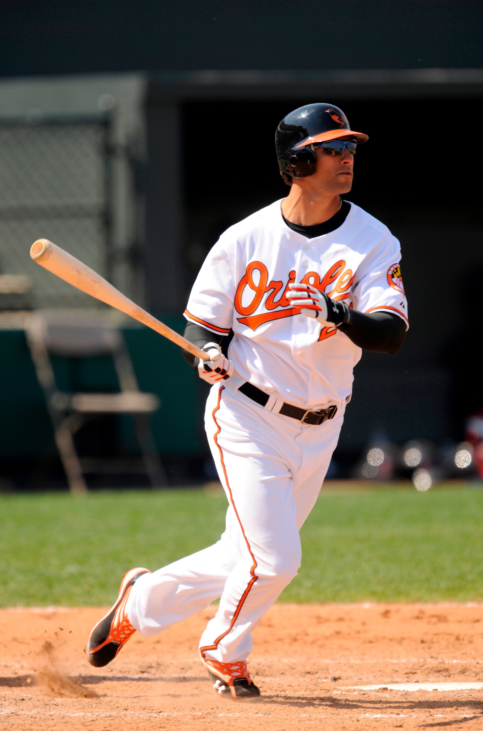 FORT LAUDERDALE, FL - MARCH 2: Nick Markakis #21 of the Baltimore Orioles bats against the Boston Red Sox during a spring training game at Fort Lauderdale Stadium on March 2, 2009 in Fort Lauderdale, Florida. (Photo by Rob Tringali/Getty Images)