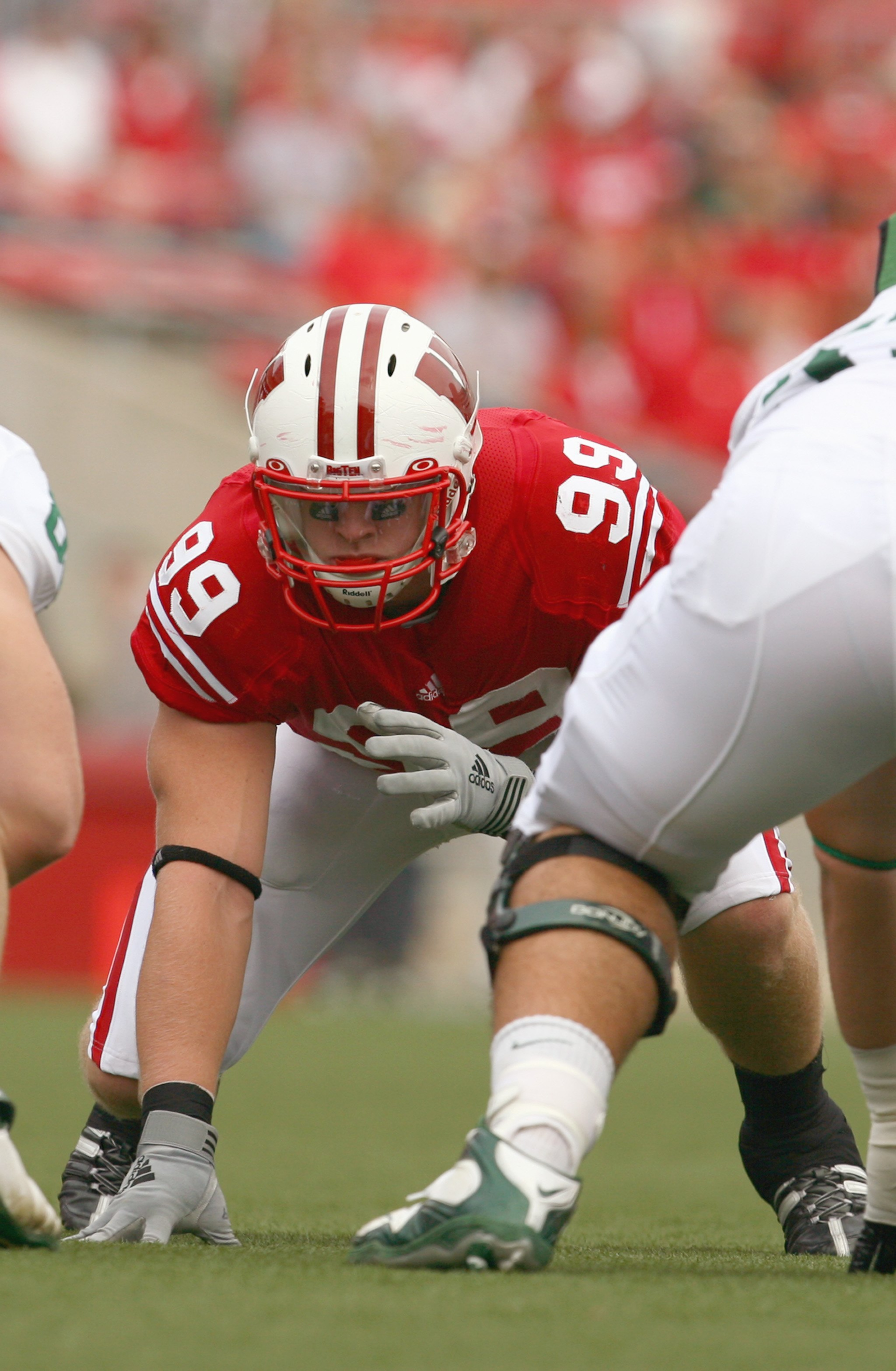 MADISON, WI - SEPTEMBER 26: J.J. Watt #99 of the Wisconsin Badgers gets ready on the line against the Michigan State Spartans on September 26, 2009 at Camp Randall Stadium in Madison, Wisconsin. (Photo by Jonathan Daniel/Getty Images) MADISON, WI - SEPTEMBER 26: J.J. Watt #99 of the Wisconsin Badgers gets ready on the line against the Michigan State Spartans on September 26, 2009 at Camp Randall Stadium in Madison, Wisconsin. (Photo by Jonathan Daniel/Getty Images)