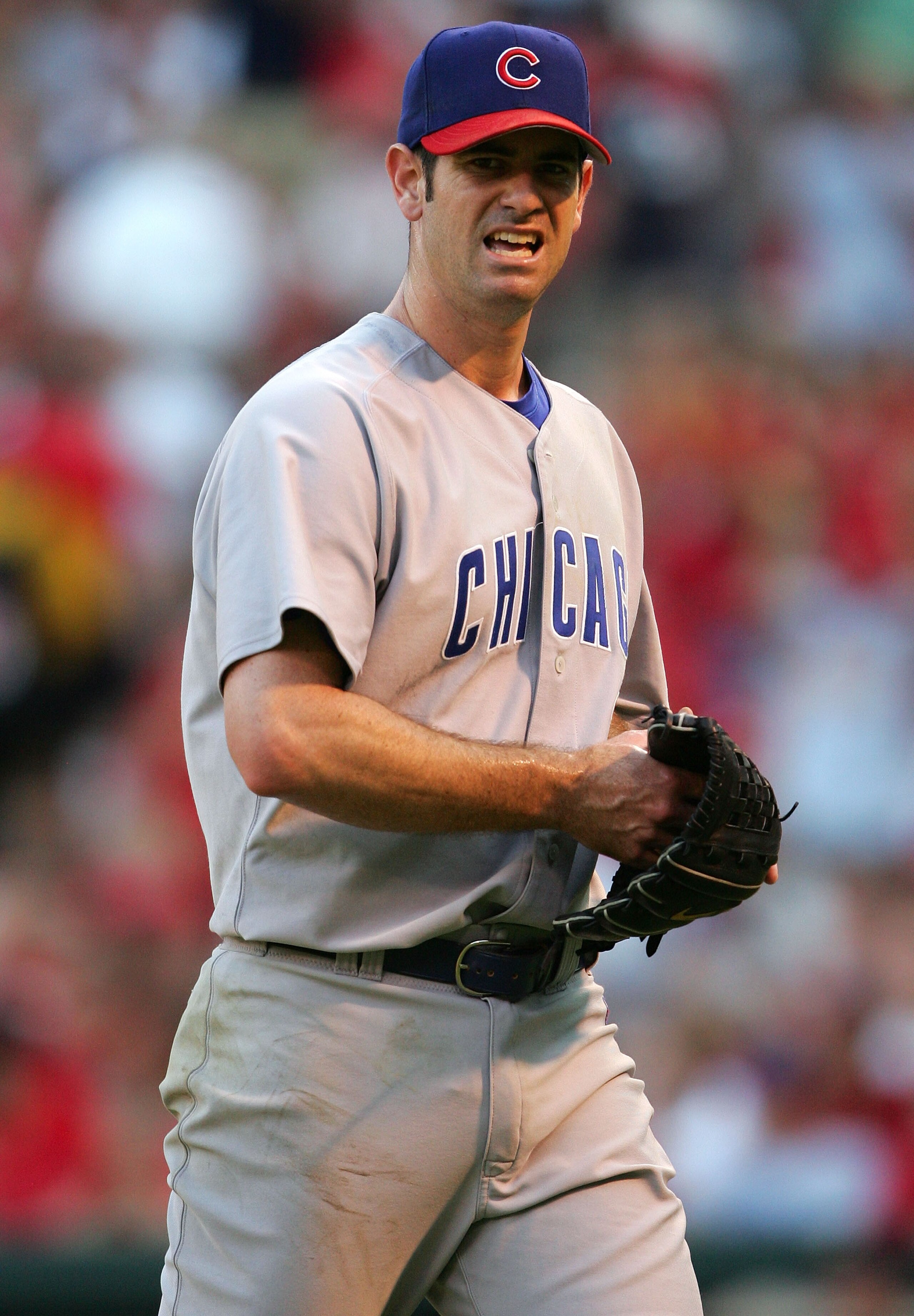 ST. LOUIS - JULY 24:  Mark Prior #22 of the Chicago Cubs heads to the dugout after a rough first inning against the St. Louis Cardinals on July 24, 2005 at Busch Stadium in St. Louis, Missouri. Prior gave up three solo home runs in the first inning.  (Pho