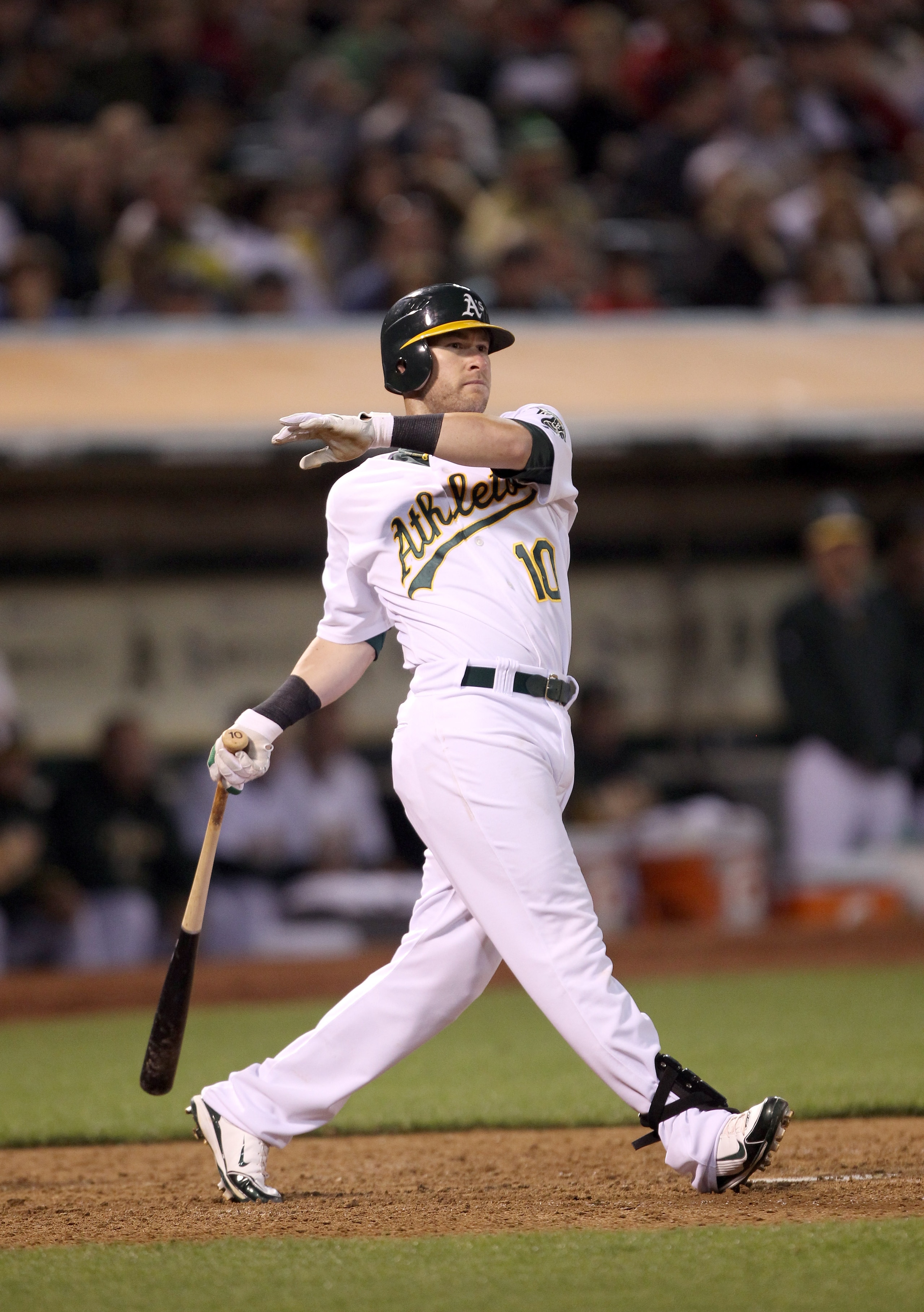 OAKLAND, CA - JULY 19: Daric Barton #10 of the Oakland Athletics bats against the Boston Red Sox at the Oakland-Alameda County Coliseum on July 19, 2010 in Oakland, California. (Photo by Ezra Shaw/Getty Images) OAKLAND, CA - JULY 19: Daric Barton #10 of the Oakland Athletics bats against the Boston Red Sox at the Oakland-Alameda County Coliseum on July 19, 2010 in Oakland, California. (Photo by Ezra Shaw/Getty Images)