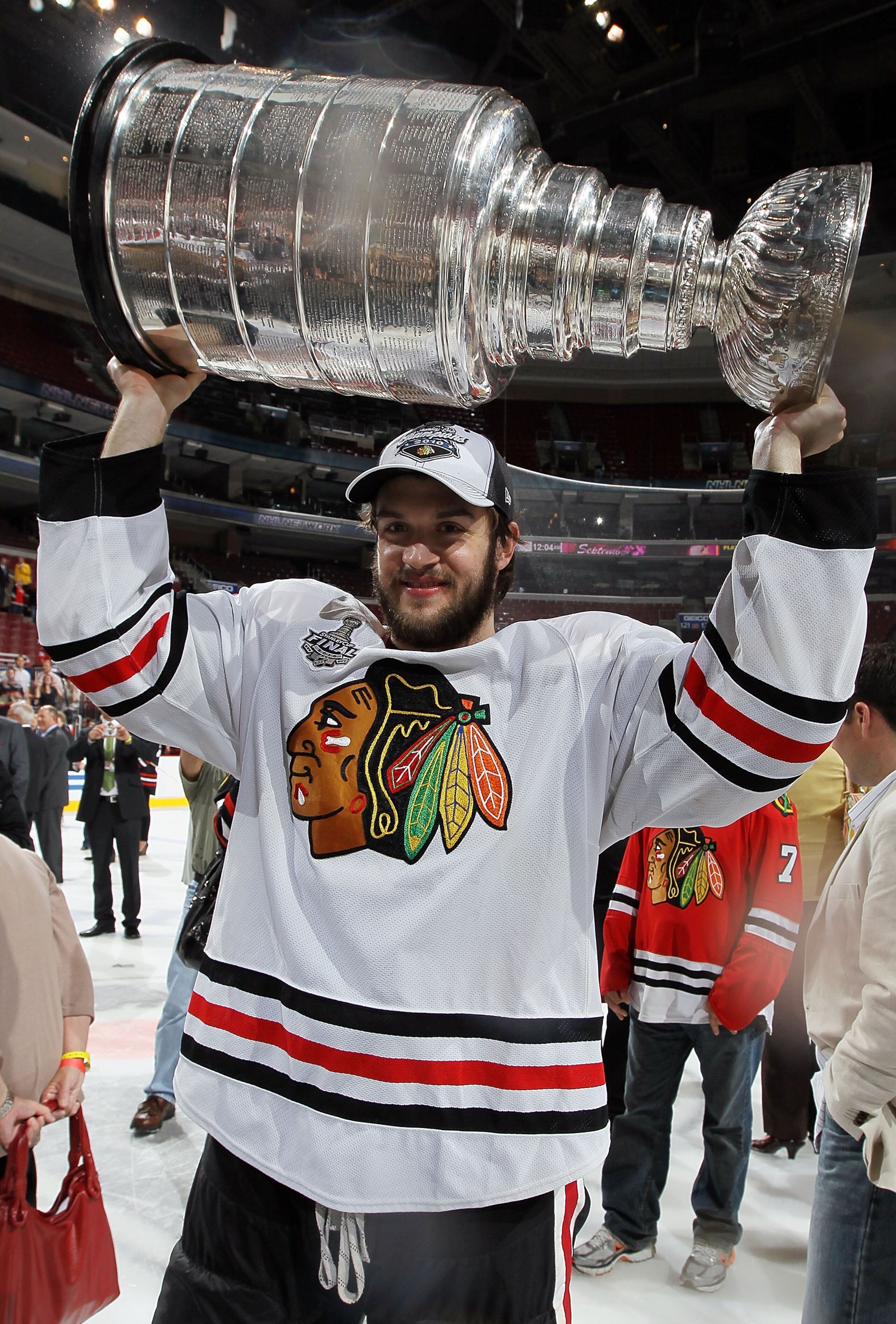 PHILADELPHIA - JUNE 09: Brent Seabrook #7 of the Chicago Blackhawks hoists the Stanley Cup after teammate Patrick Kane scored the game-winning goal in overtime to defeat the Philadelphia Flyers 4-3 and win the Stanley Cup in Game Six of the 2010 NHL Stan PHILADELPHIA - JUNE 09: Brent Seabrook #7 of the Chicago Blackhawks hoists the Stanley Cup after teammate Patrick Kane scored the game-winning goal in overtime to defeat the Philadelphia Flyers 4-3 and win the Stanley Cup in Game Six of the 2010 NHL Stan