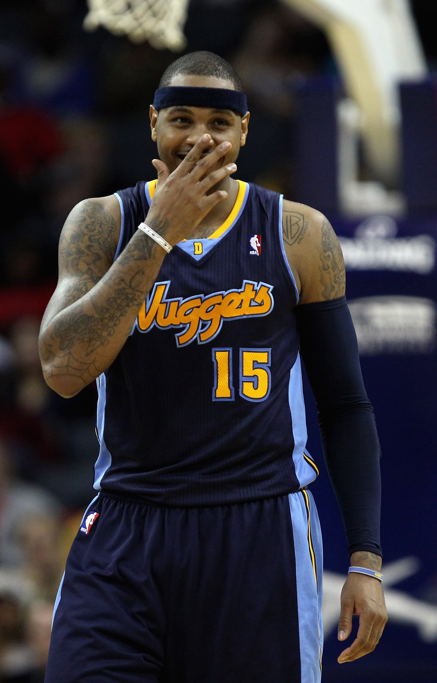 CHARLOTTE, NC - DECEMBER 07:  Carmelo Anthony #15 of the Denver Nuggets reacts to a call against the Charlotte Bobcats during their game at Time Warner Cable Arena on December 7, 2010 in Charlotte, North Carolina.  NOTE TO USER: User expressly acknowledge