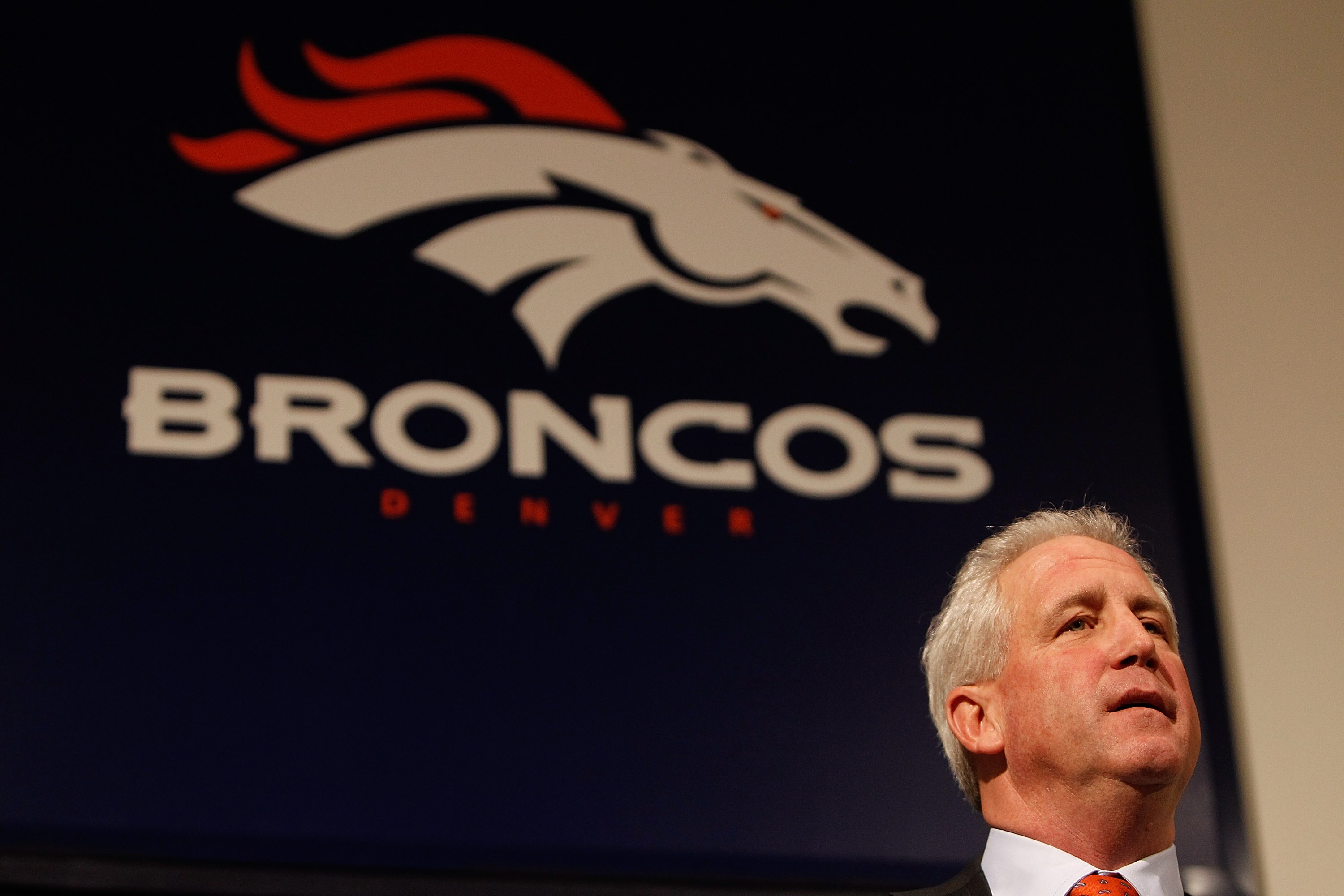 ENGLEWOOD, CO - JANUARY 14:  Denver Broncos head coach John Fox addresses the media at Dove Valley on January 14, 2011 in Englewood, Colorado. Fox was named the 14th head coach in Broncos history yesterday after spending the last nine seasons as head coac