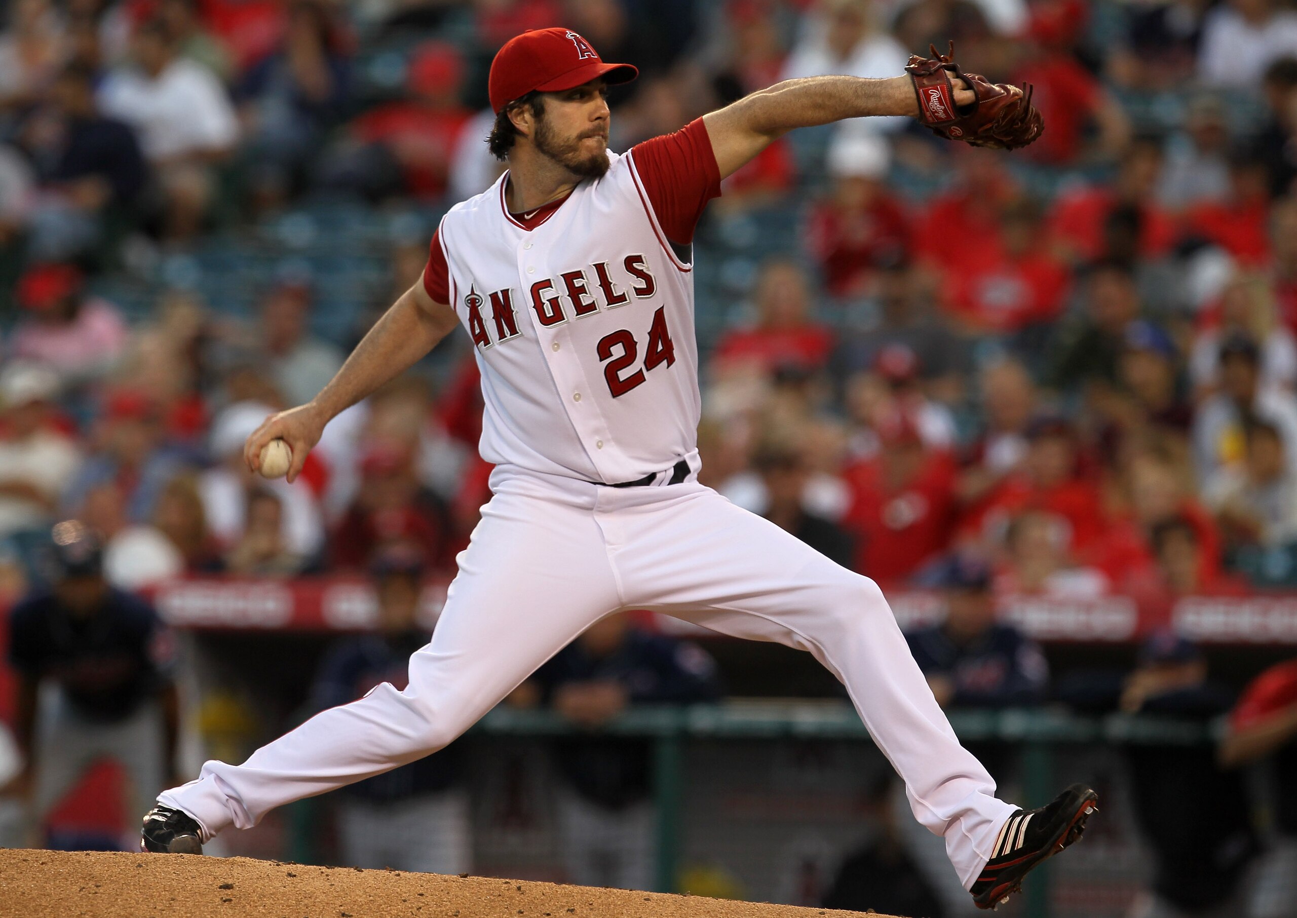 ANAHEIM, CA - SEPTEMBER 06: Dan Haren #24 of the Los Angeles Angels of Anaheim pitches against the Cleveland Indians on September 6, 2010 at Angel Stadium in Anaheim, California. (Photo by Stephen Dunn/Getty Images) ANAHEIM, CA - SEPTEMBER 06: Dan Haren #24 of the Los Angeles Angels of Anaheim pitches against the Cleveland Indians on September 6, 2010 at Angel Stadium in Anaheim, California. (Photo by Stephen Dunn/Getty Images)