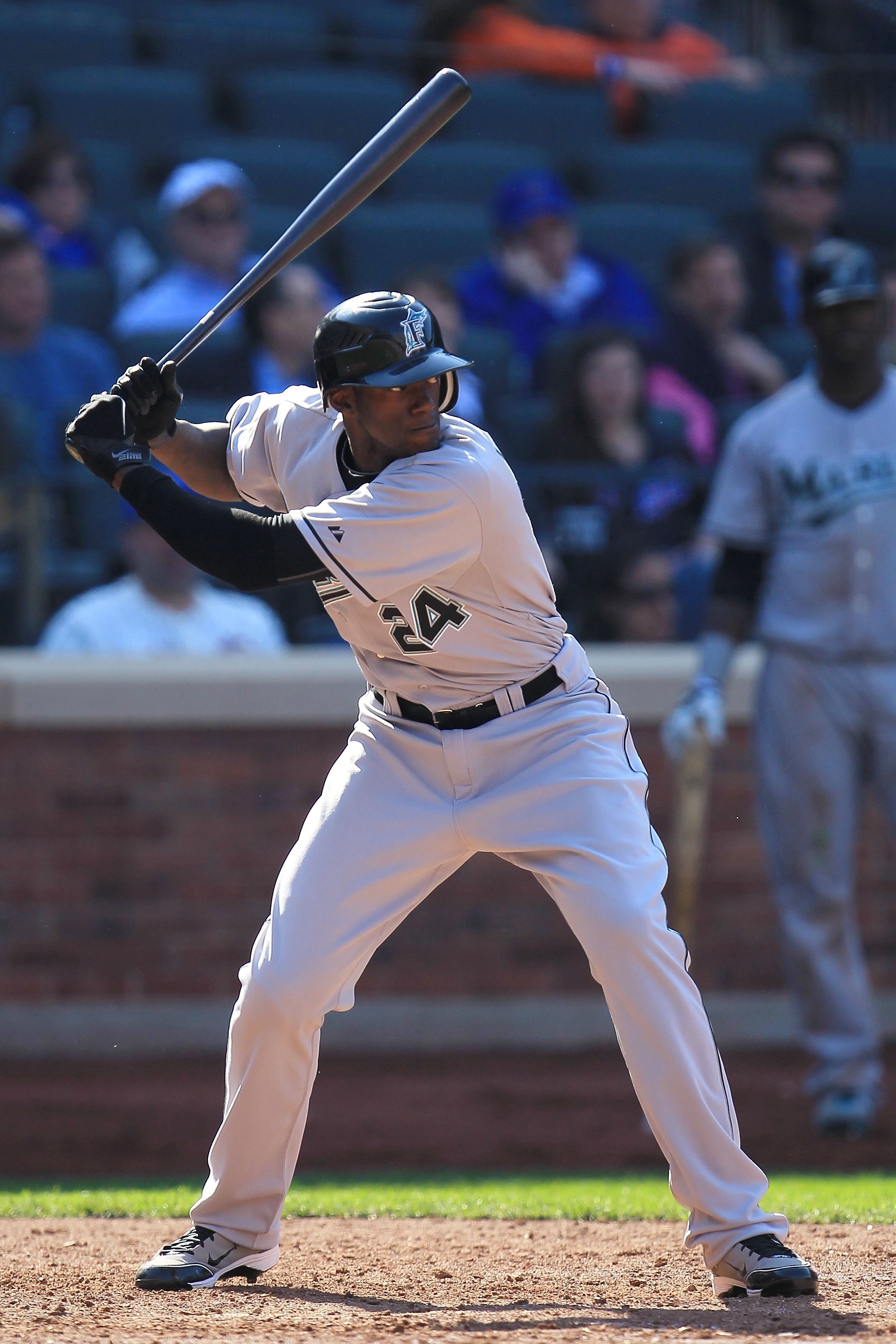 NEW YORK - APRIL 05: Cameron Maybin #24 of the Florida Marlins bats against the New York Mets during their Opening Day game at Citi Field on April 5, 2010 in the Flushing neighbourhood of the Queens borough of New York City.  (Photo by Chris McGrath/Getty