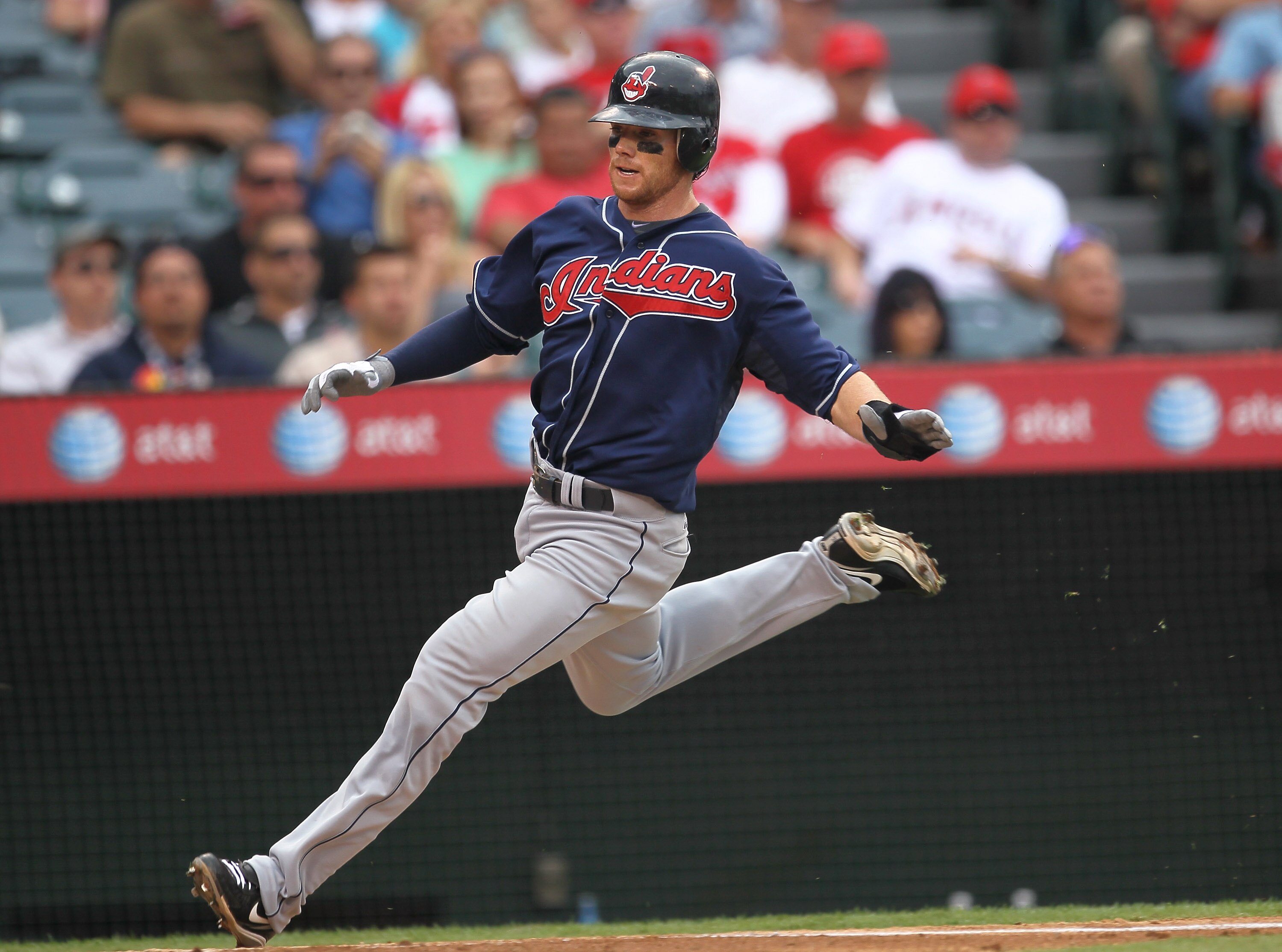 ANAHEIM, CA - SEPTEMBER 08:  Jason Donald #16 of the Cleveland Indian scores a run against the Los Angeles Angels of Anaheim on September 8, 2010 at Angel Stadium in Anaheim, California.   The Angels won 4-3 in 16 innings.  (Photo by Stephen Dunn/Getty Im