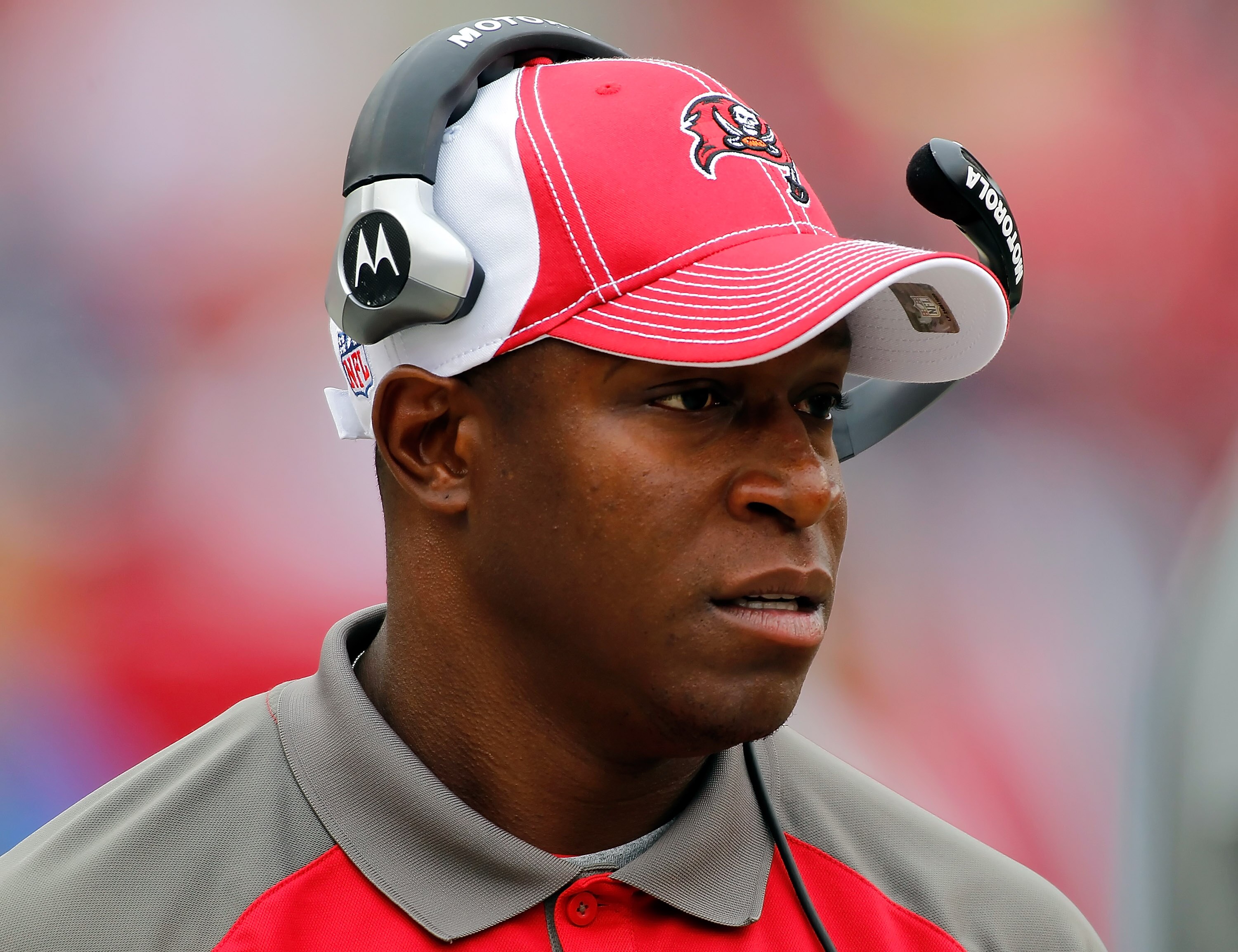TAMPA, FL - DECEMBER 19:  Head coach Raheem Morris of the Tampa Bay Buccaneers directs his team against the Detroit Lions during the game at Raymond James Stadium on December 19, 2010 in Tampa, Florida.  (Photo by J. Meric/Getty Images)