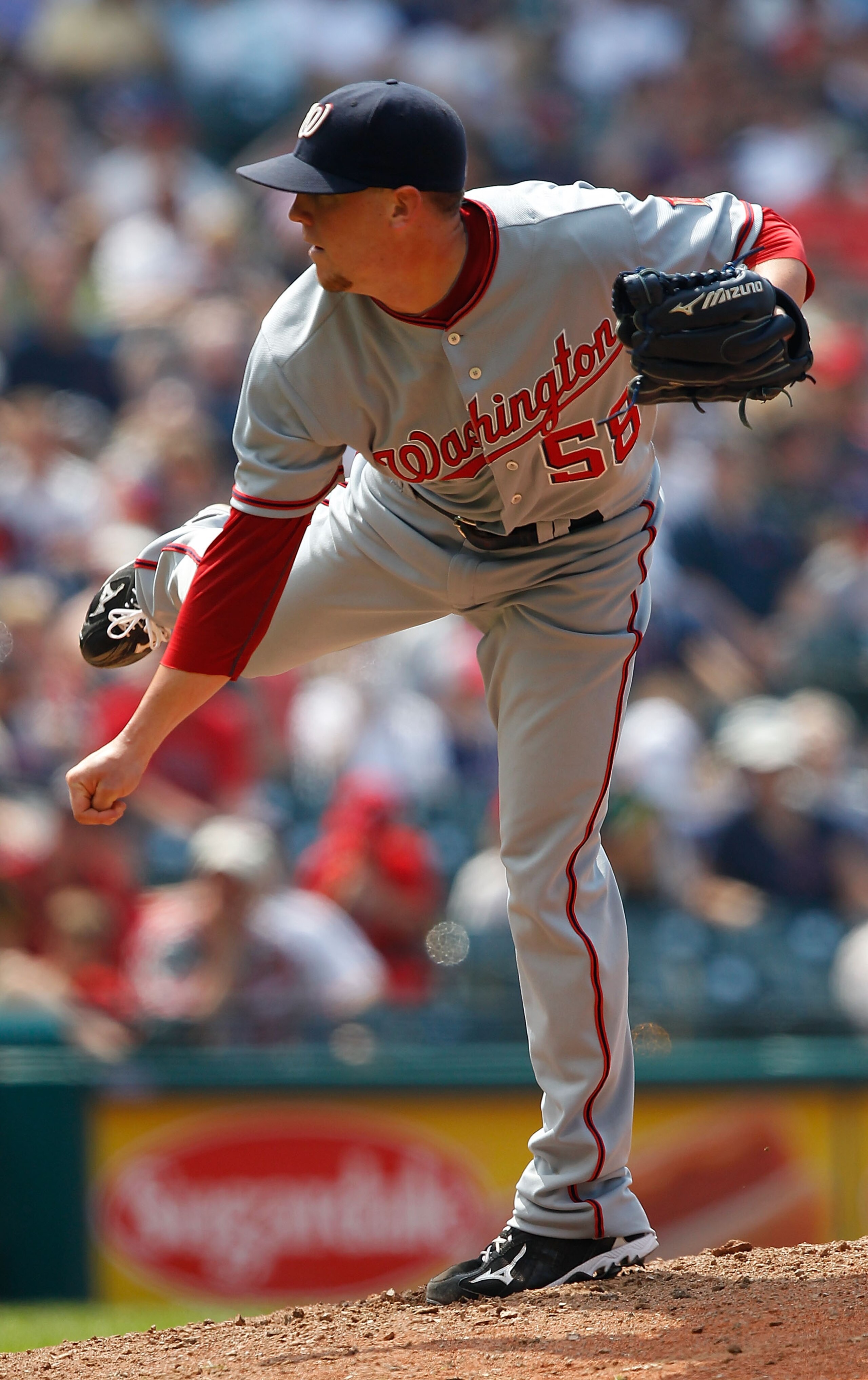 CLEVELAND - JUNE 13:  Drew Storen #58 of the Washington Nationals pitches against the Cleveland Indians during the game on June 13, 2010 at Progressive Field in Cleveland, Ohio.  (Photo by Jared Wickerham/Getty Images)
