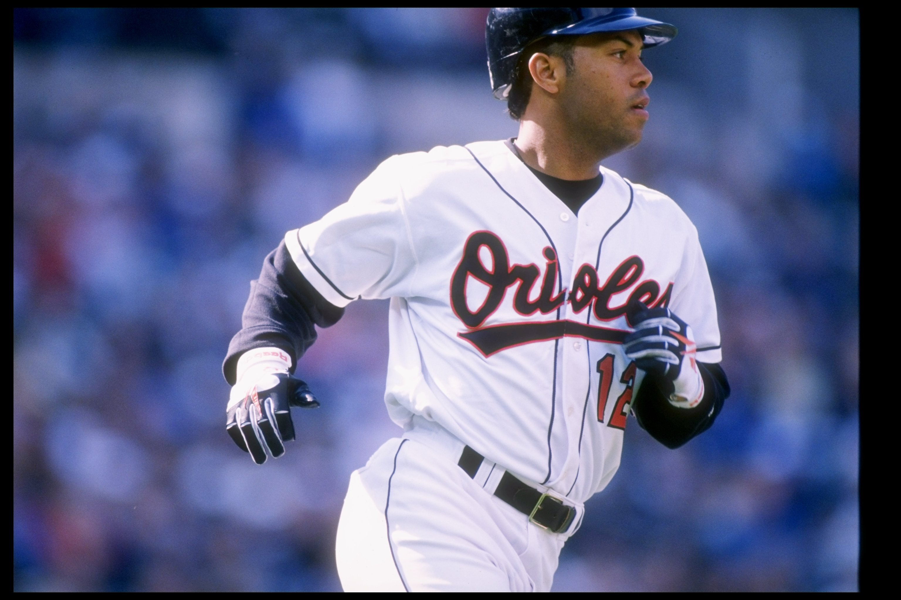 9 Apr 1996: Second baseman Roberto Alomar of the Baltimore Orioles in action during a game against the Kansas City Royals at Oriole Park at Camden Yards in Baltimore, Maryland. The Orioles won the game 5-3.
