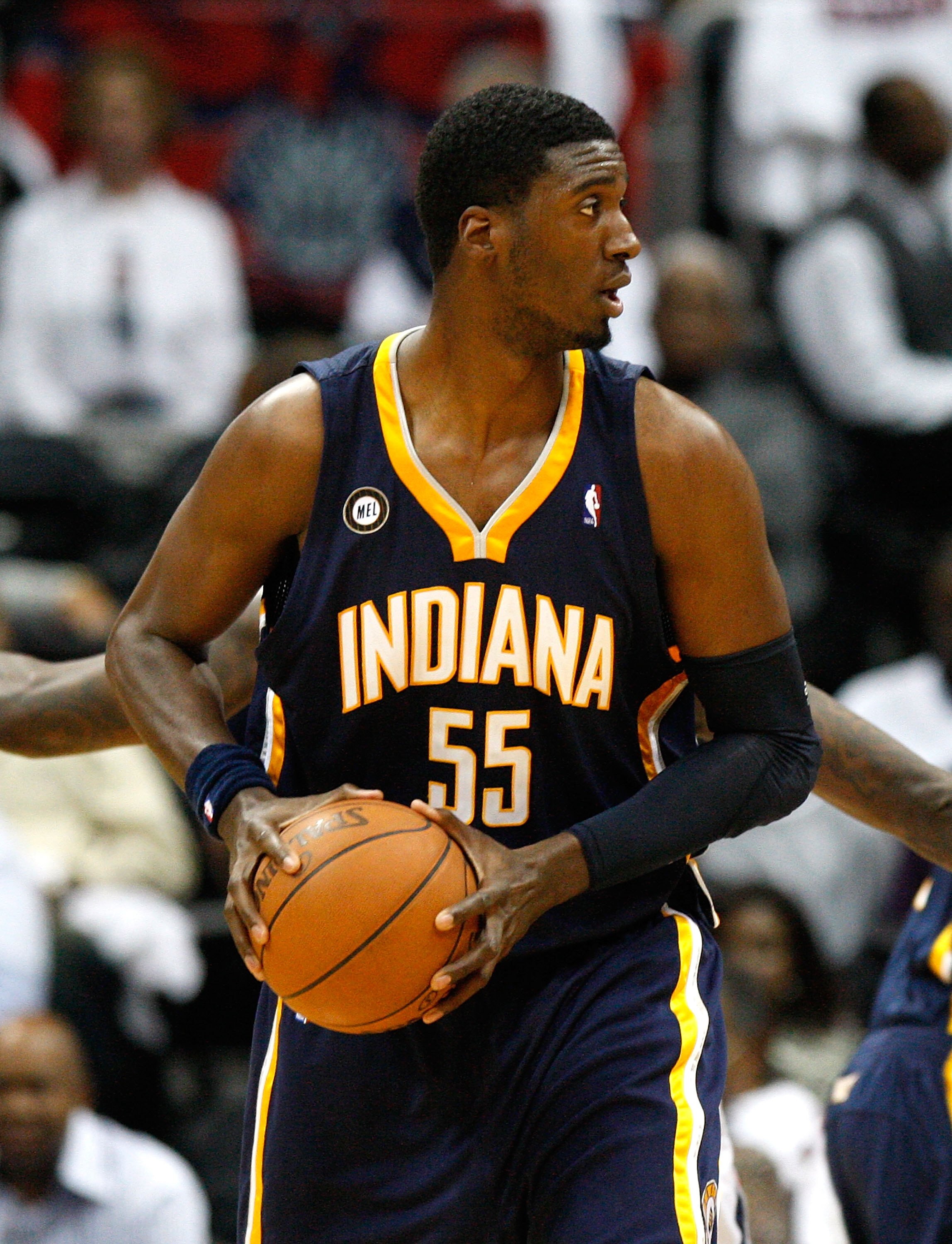 ATLANTA - OCTOBER 28:  Roy Hibbert #55 of the Indiana Pacers against the Atlanta Hawks at Philips Arena on October 28, 2009 in Atlanta, Georgia.  (Photo by Kevin C. Cox/Getty Images)