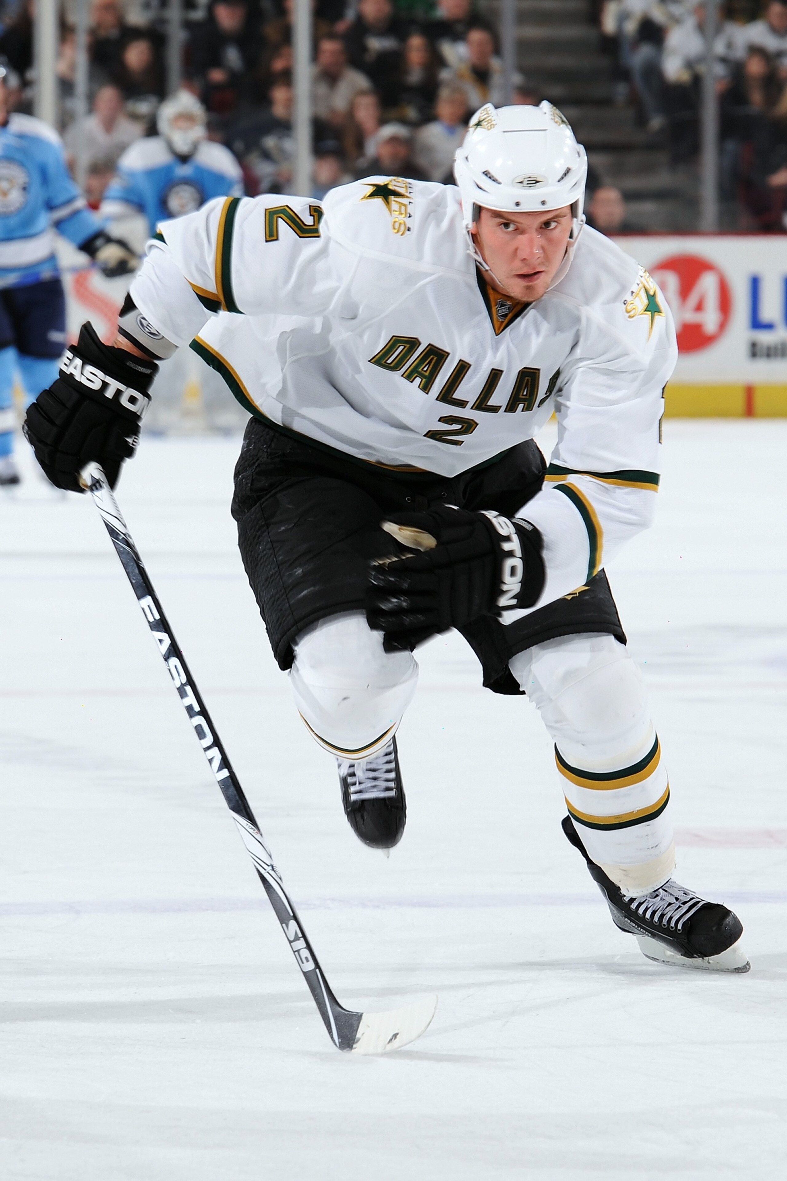 PITTSBURGH - MARCH 6:  Defenseman Nicklas Grossman #2 of the Dallas Stars skates against the Pittsburgh Penguins on March 6, 2010 at Mellon Arena in Pittsburgh, Pennsylvania.  (Photo by Jamie Sabau/Getty Images)