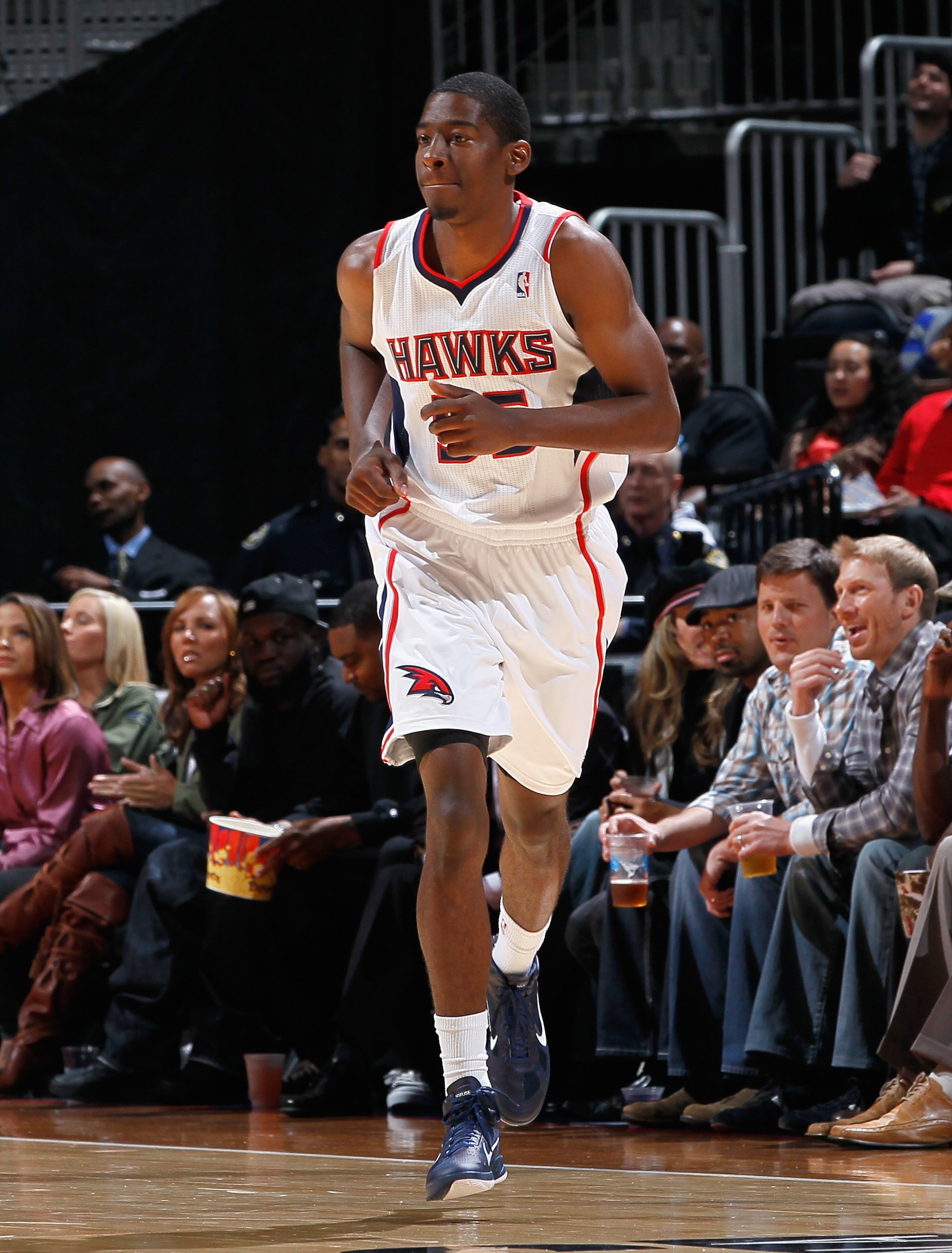 ATLANTA - NOVEMBER 03:  Jordan Crawford #55 of the Atlanta Hawks against the Detroit Pistons at Philips Arena on November 3, 2010 in Atlanta, Georgia.  NOTE TO USER: User expressly acknowledges and agrees that, by downloading and/or using this Photograph,